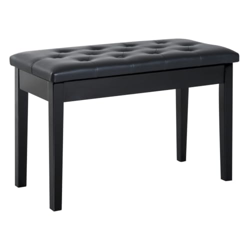 HOMCOM Banco de piano con almacenamiento, asiento de cuero sintético y patas de madera