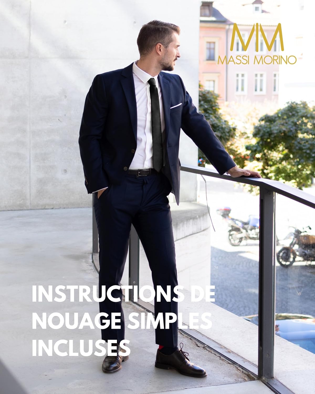 Detalle 2 de Massi Morino Cravate étroite homme 6 cm (Slim Fit) – Schlips unis, différentes couleurs