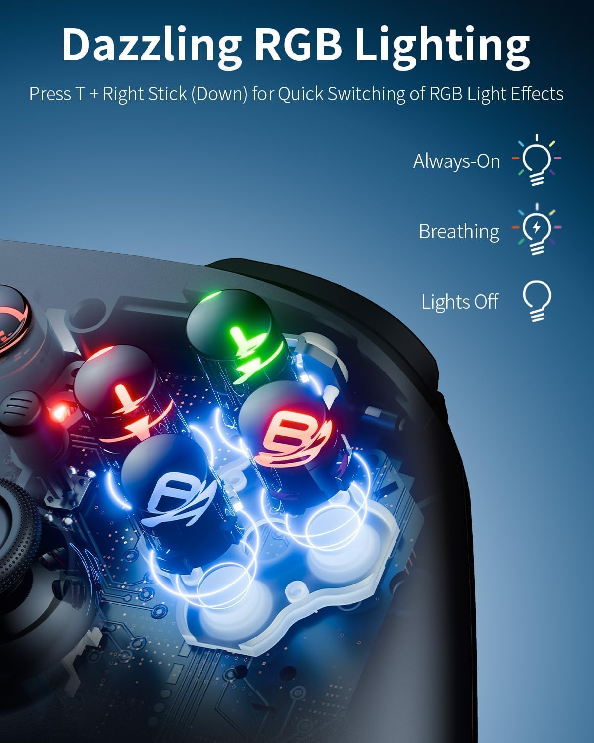 Detalle 2 de PC Controller Wireless with Hall Effect, 2.4G Dongle & Bluetooth – Paddles Back Buttons for Windows, Steam Deck, Switch 2 Pro