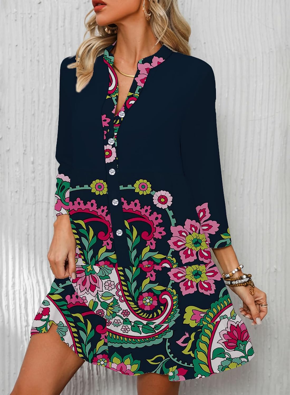 Thumbnail 2 de Opemiby Summer Dresses for Women 2026: Flowy Ruffle 3/4 Sleeve V-Neck Tiered Boho Beach Mini Dress