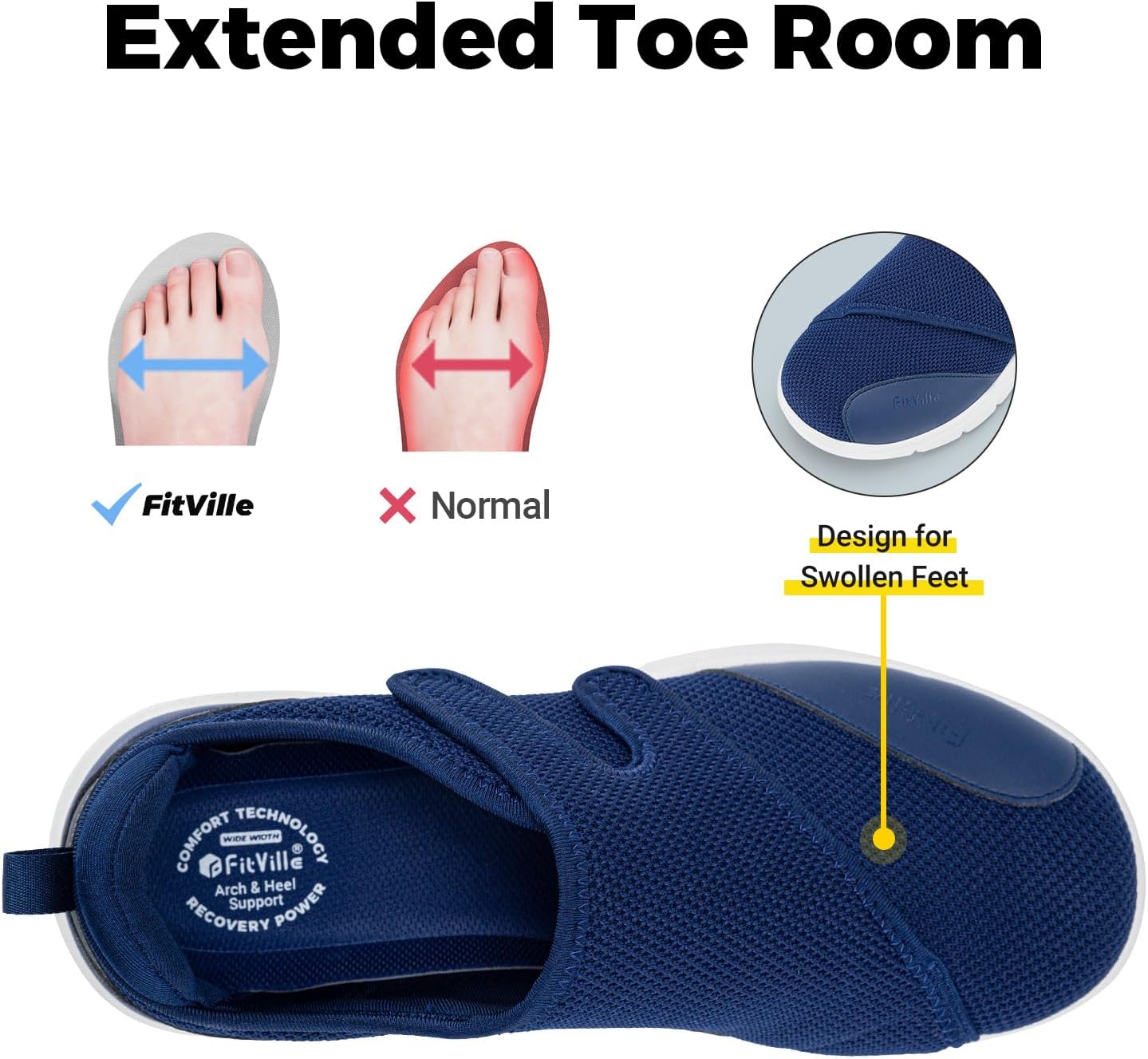 Thumbnail 1 de FitVille Scarpe Diabetici da Uomo Extra Larghe per Piedi Gonfi – Ortopediche Regolabili