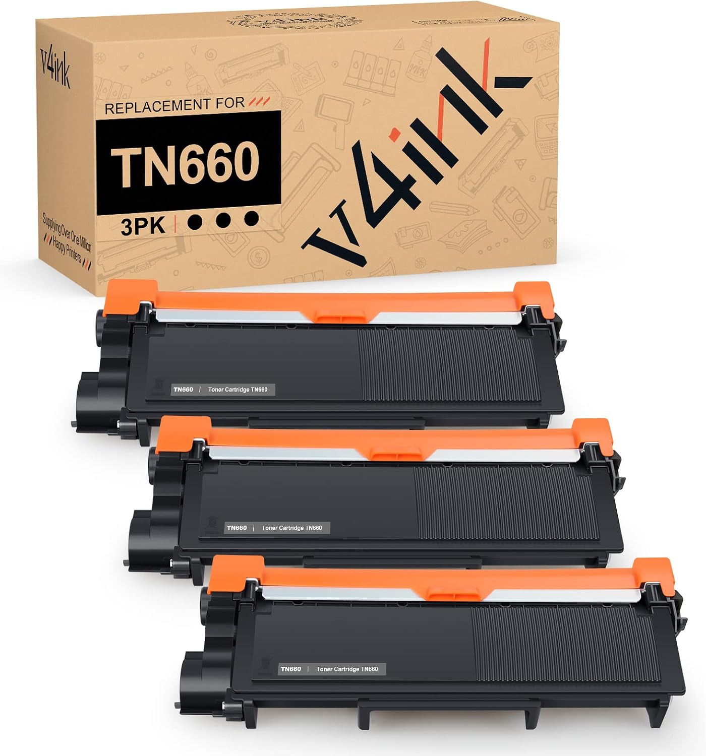 Detalle de v4ink TN660 Compatible Black Toner Cartridge 3-Pack for Brother Printers