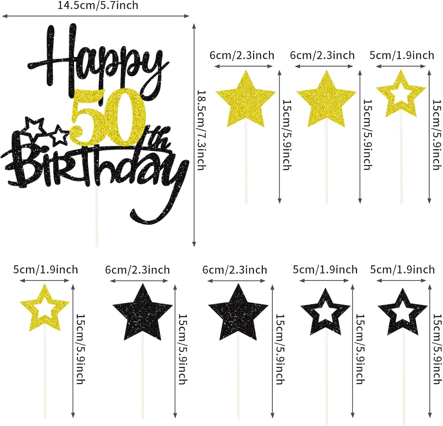 Detalle 2 de palasasa 50 Geburtstag Tortendeko – Happy 50 Birthday Cake Topper Set