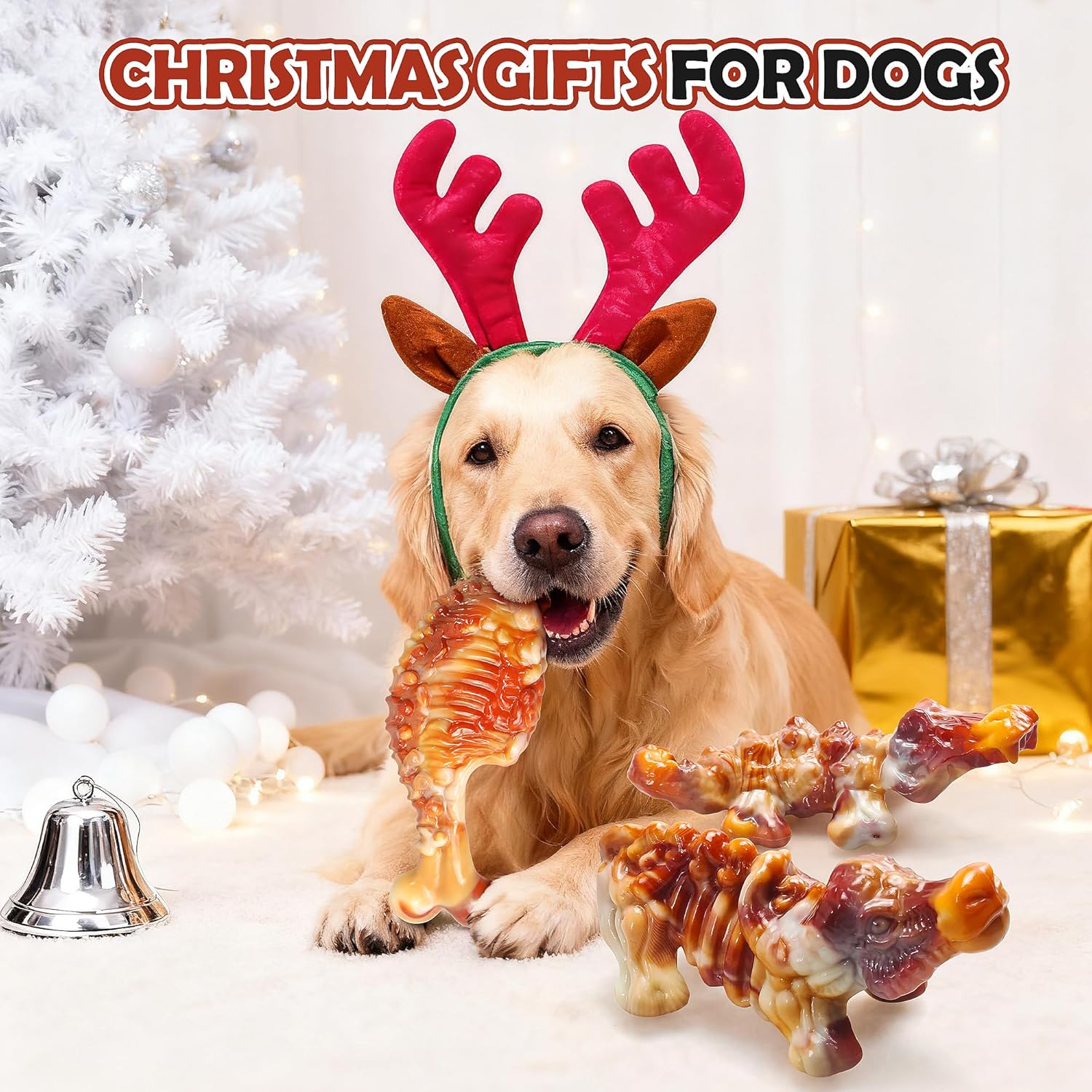 Thumbnail 6 de Large Dog Chew Toys for Aggressive Chewers – 3 Tough Nylon Dog Bones (Yellow)