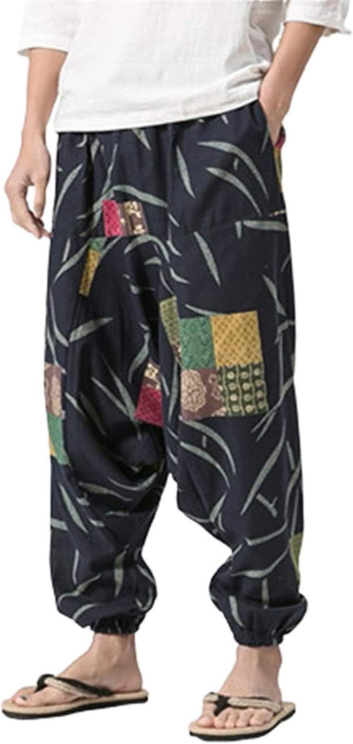 Thumbnail 1 de perdontoo Men’s Casual Harem Pants with Fancy Print – Elastic Waist, Soft Cotton, Wide-Leg Comfort