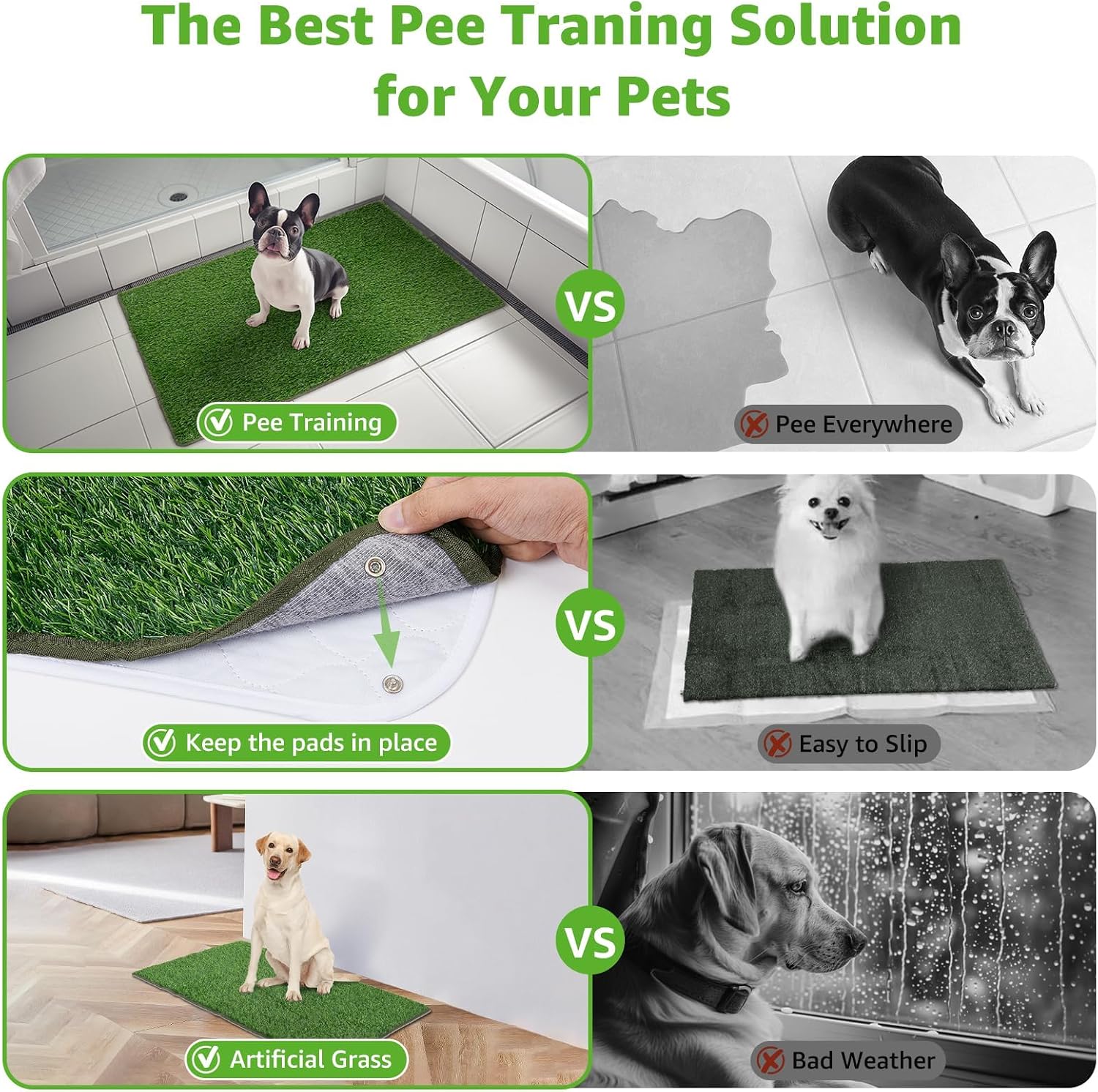 Thumbnail 4 de Artificial Grass Dog Toilet Mat with Reusable Puppy Pad (62x99cm) for Potty Training