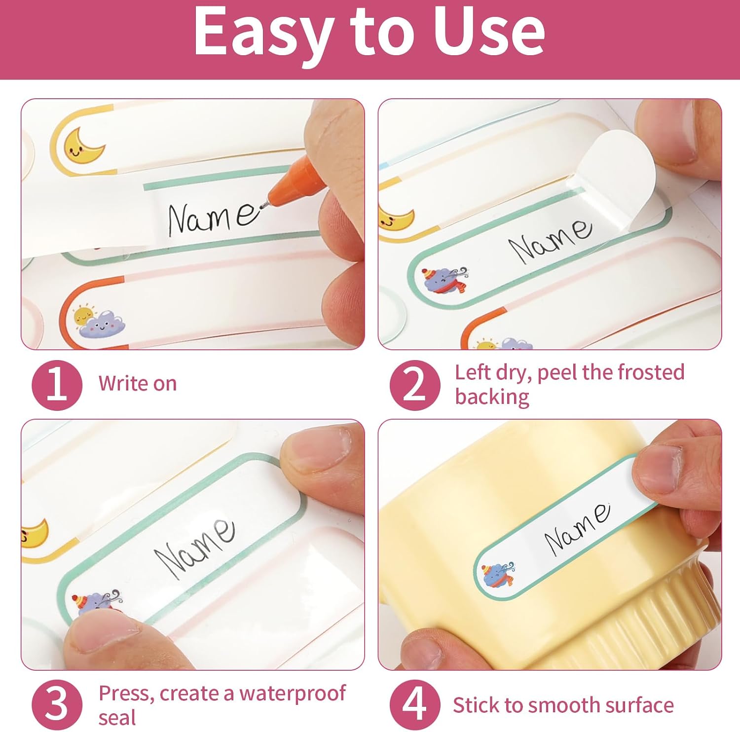 Thumbnail 6 de MOWPOG Bottle Labels, 480 Waterproof Write-On Name Stickers in Two Sizes