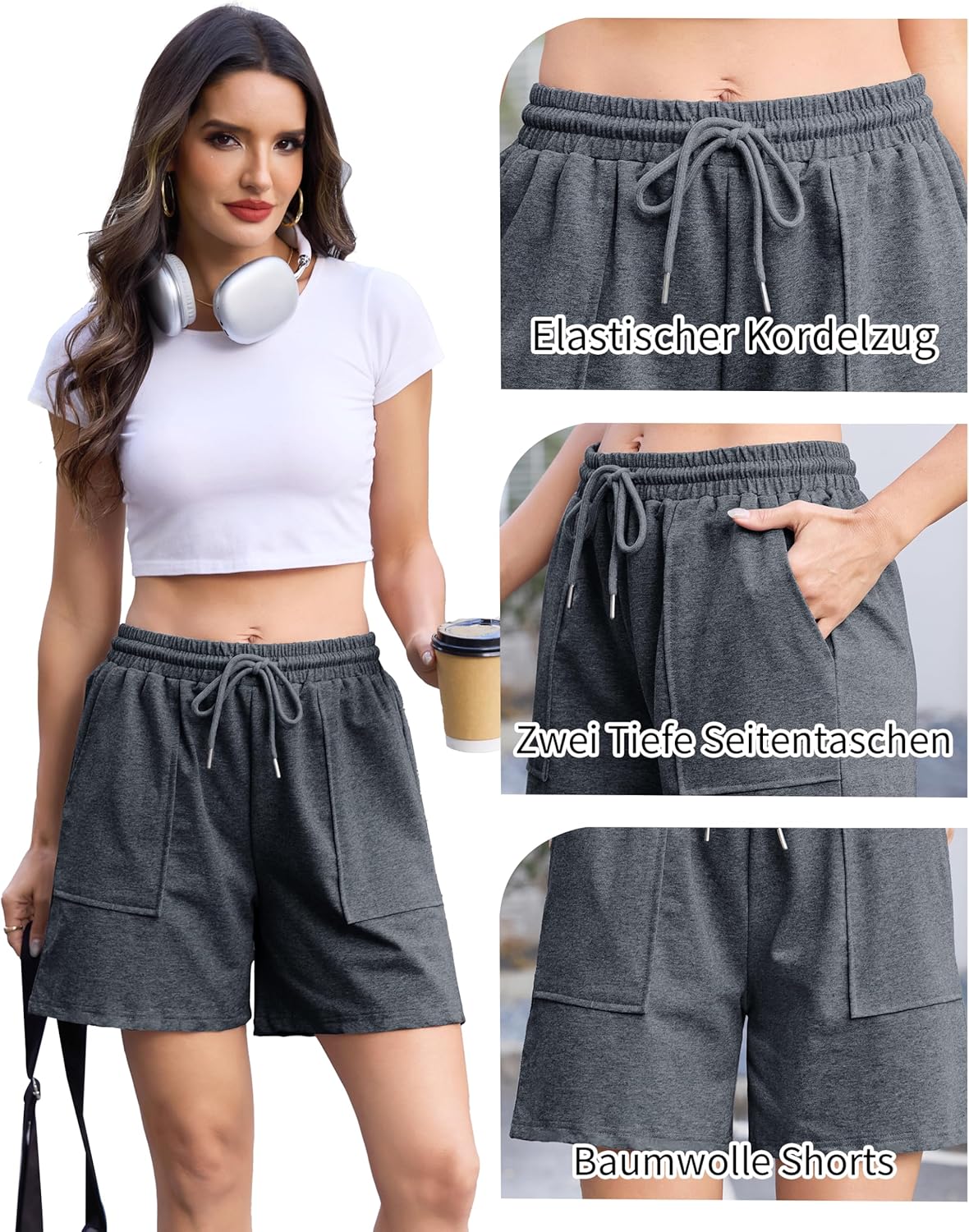 Thumbnail 3 de Wikoan Pantaloncini Sportivi da Donna – Comfort Estivo con Tasche Piane (S-XXL)