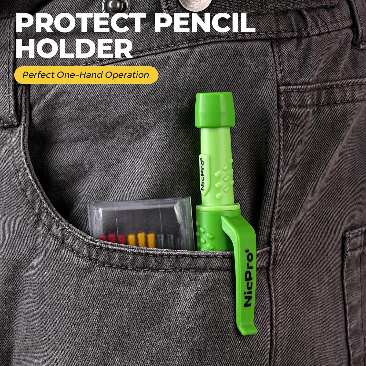Thumbnail 4 de Nicpro CP3000 Carpenter Pencil with Sharpener & 19 x 2.8 mm Refills (Green) with Deep-Hole Marker Tip