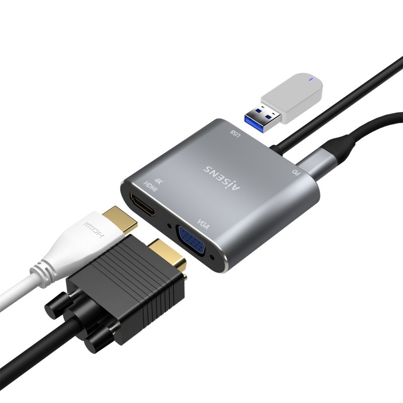 Detalle de Aisens A109-0626: Adaptador USB‑C a HDMI/VGA/USB‑C/USB 3.0 (15 cm) Gris