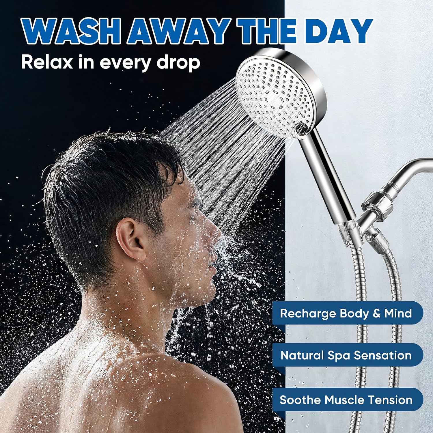 Detalle de Cobbe KSCP160-CA Handheld Shower Head, 3 Spray Settings, Stainless Steel
