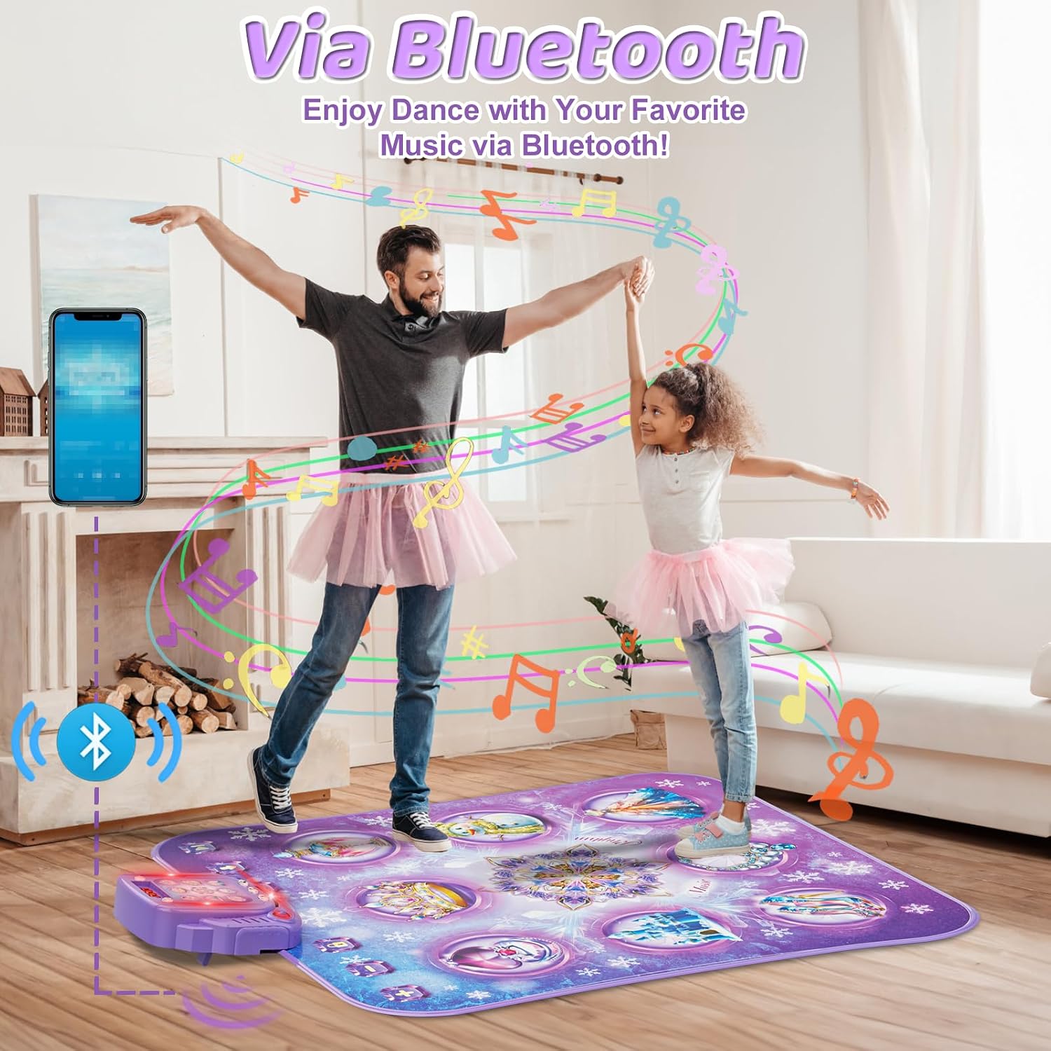 Detalle de Surelect Frozen Dance Mat for Kids (Purple) – 8-Button Princess Dance Pad with Bluetooth