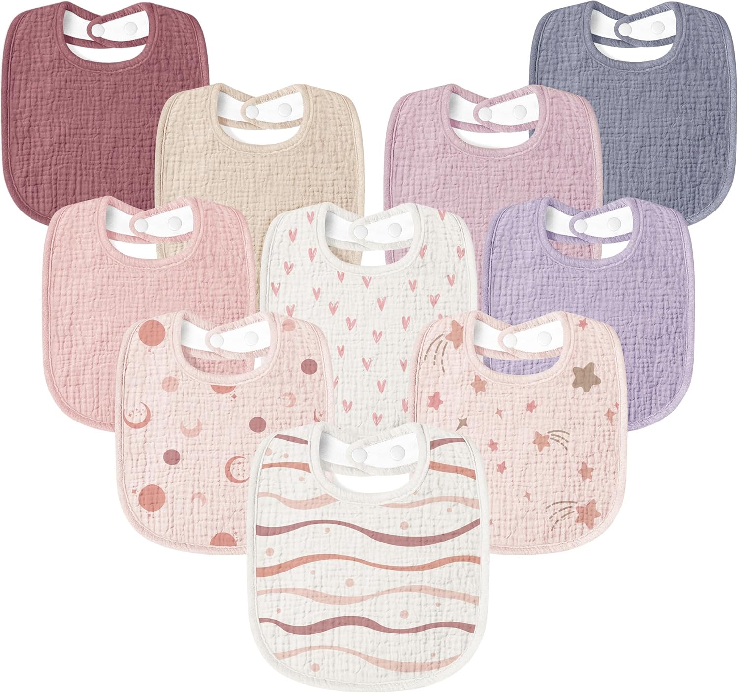 Thumbnail 3 de Susurration Muslin Baby Bibs 10Pack – soft square bandana drool bibs with adjustable snaps