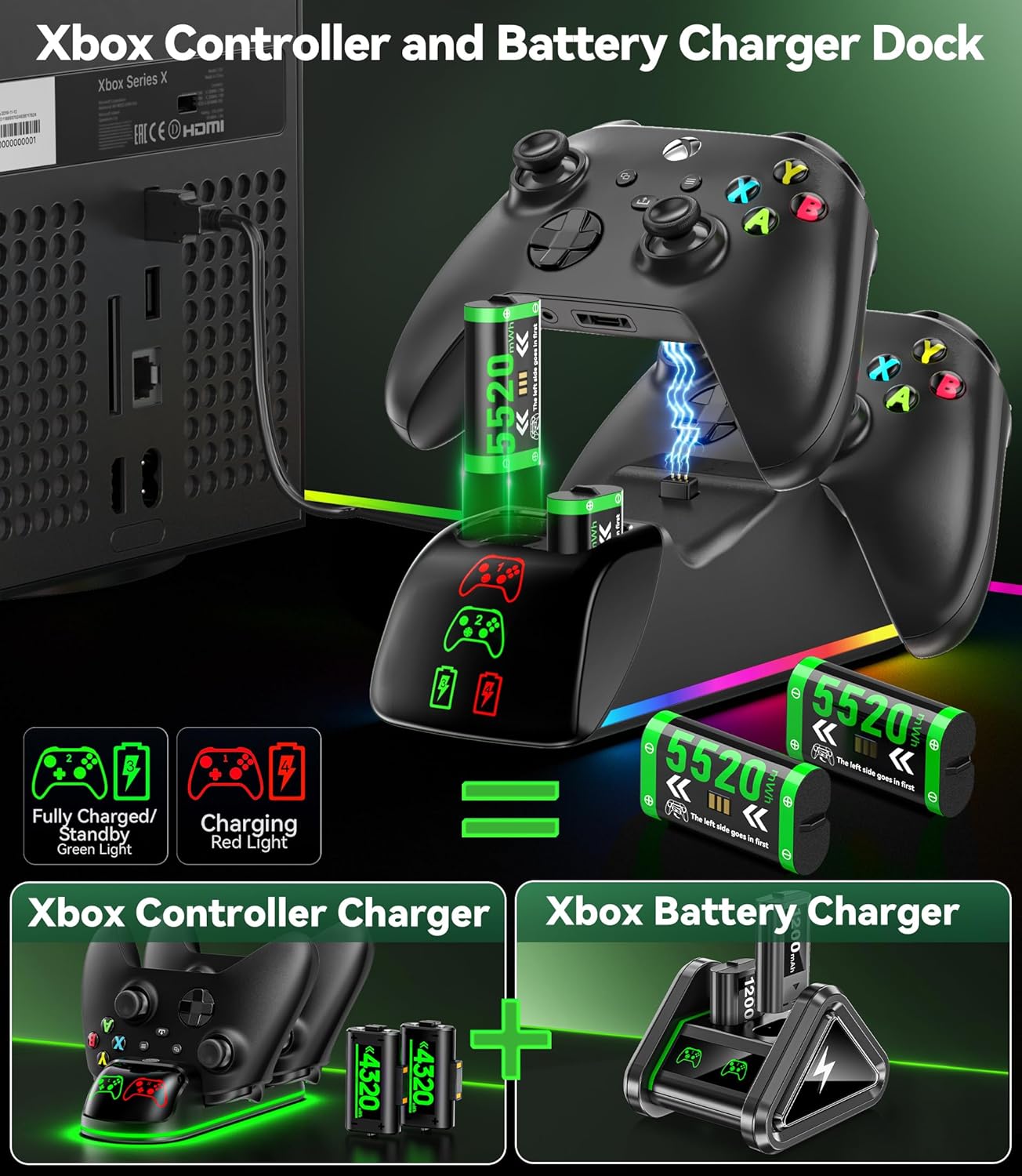 Thumbnail 2 de Xbox Controller Charger Station with 4 x 5520mWh Rechargeable Battery Packs