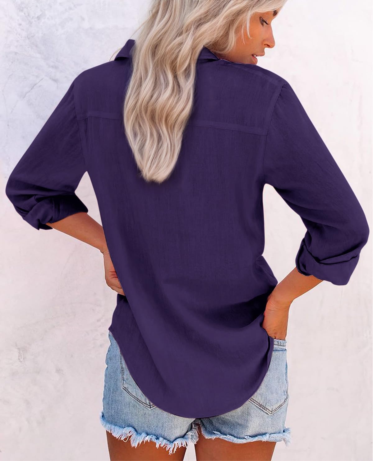 Detalle 2 de Mutitop Cotton Oxford Button-Down Shirt for Women, Long Sleeve with Pocket