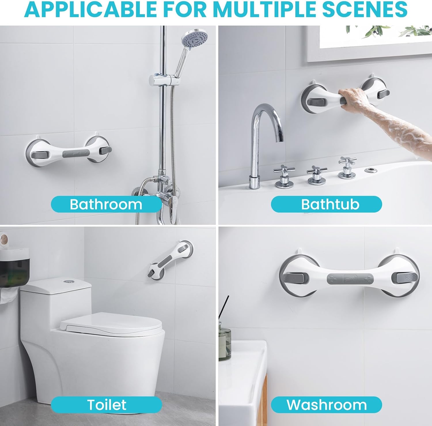 Thumbnail 6 de TAILI Shower Grab Bar (2-Pack) — 12 Inch Suction Safety Handles for Bathtubs & Showers, No-Drill, Grey