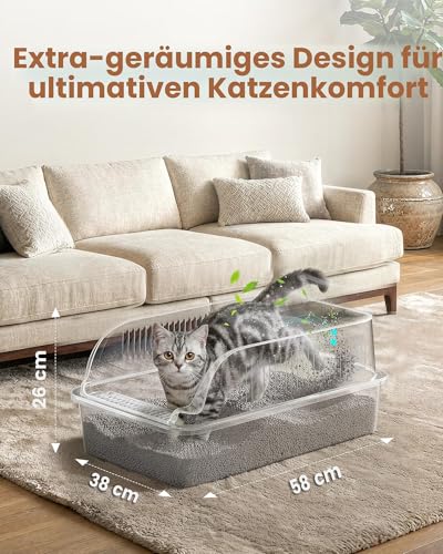 Detalle de ICOYEA Katzenklo Edelstahl XXL – Großes, halbgeschlossenes Katzentoilette mit Abnehmbarem Rand, rostfrei