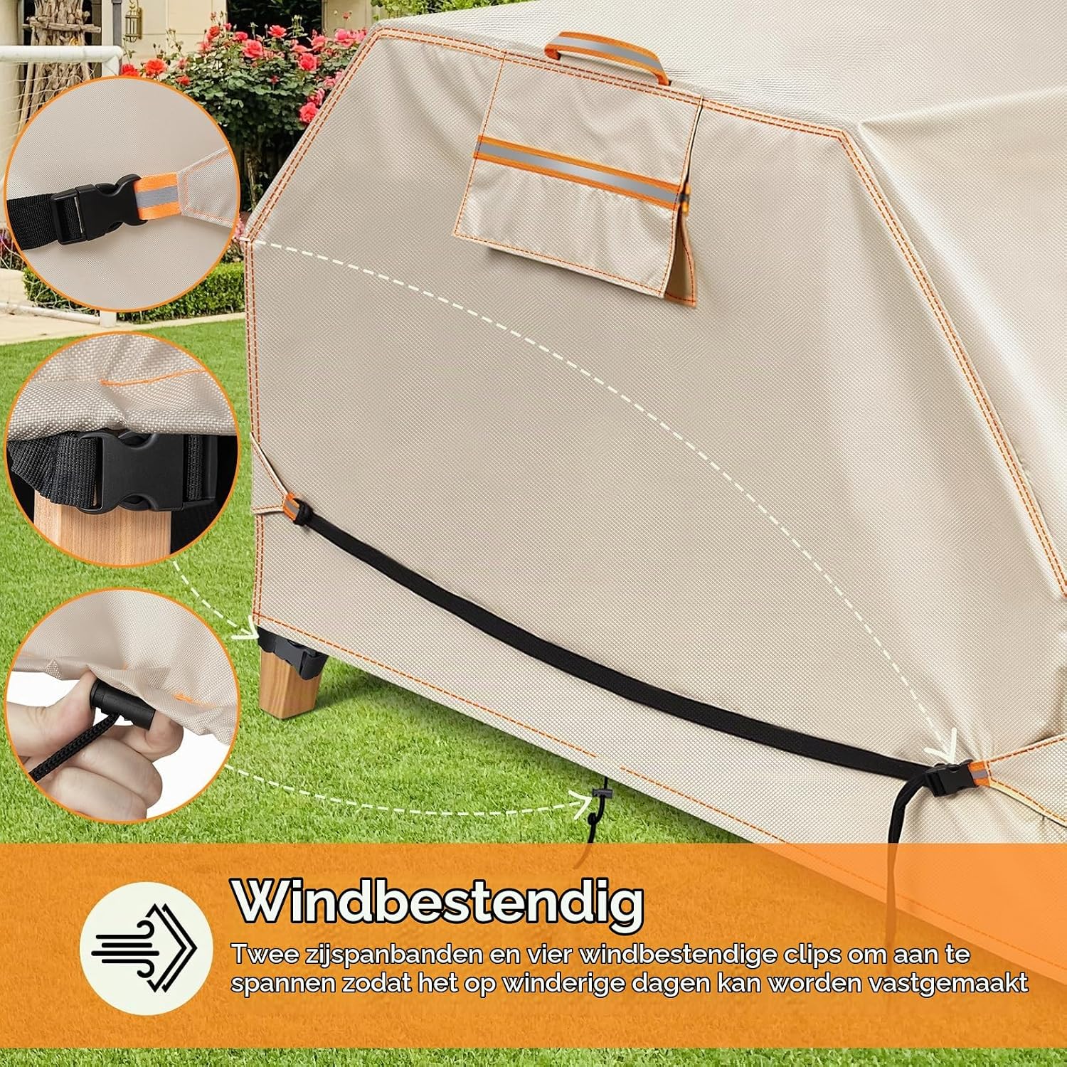 Detalle de GARPROVM picknicktafelhoes 193 x 157 x 76 cm van 420D Oxford, waterdicht