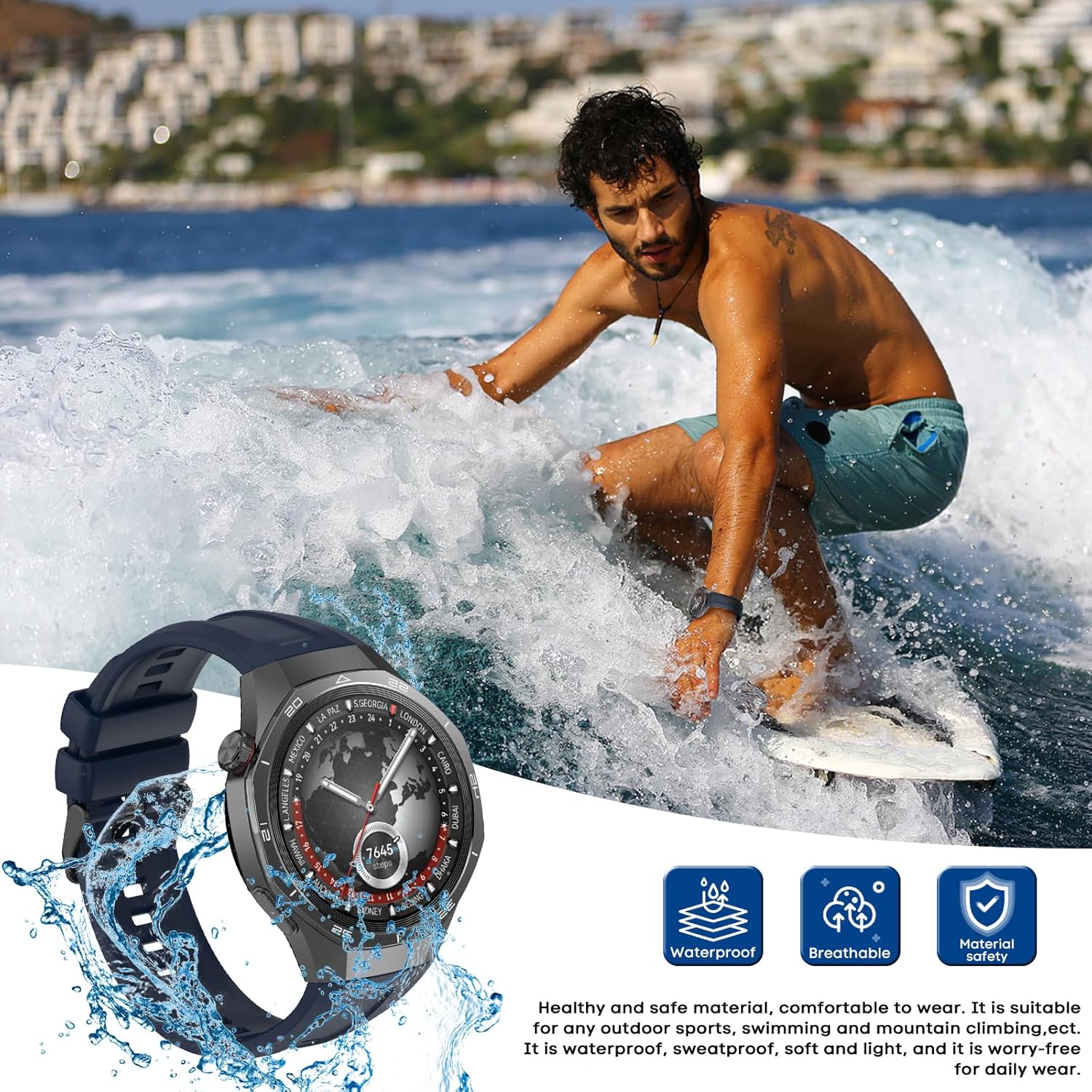 Detalle 2 de MIJOBS 2 Piece Silicone Straps for Huawei Watch GT Series (46 mm) – 22 mm Quick-Release Replacement Band