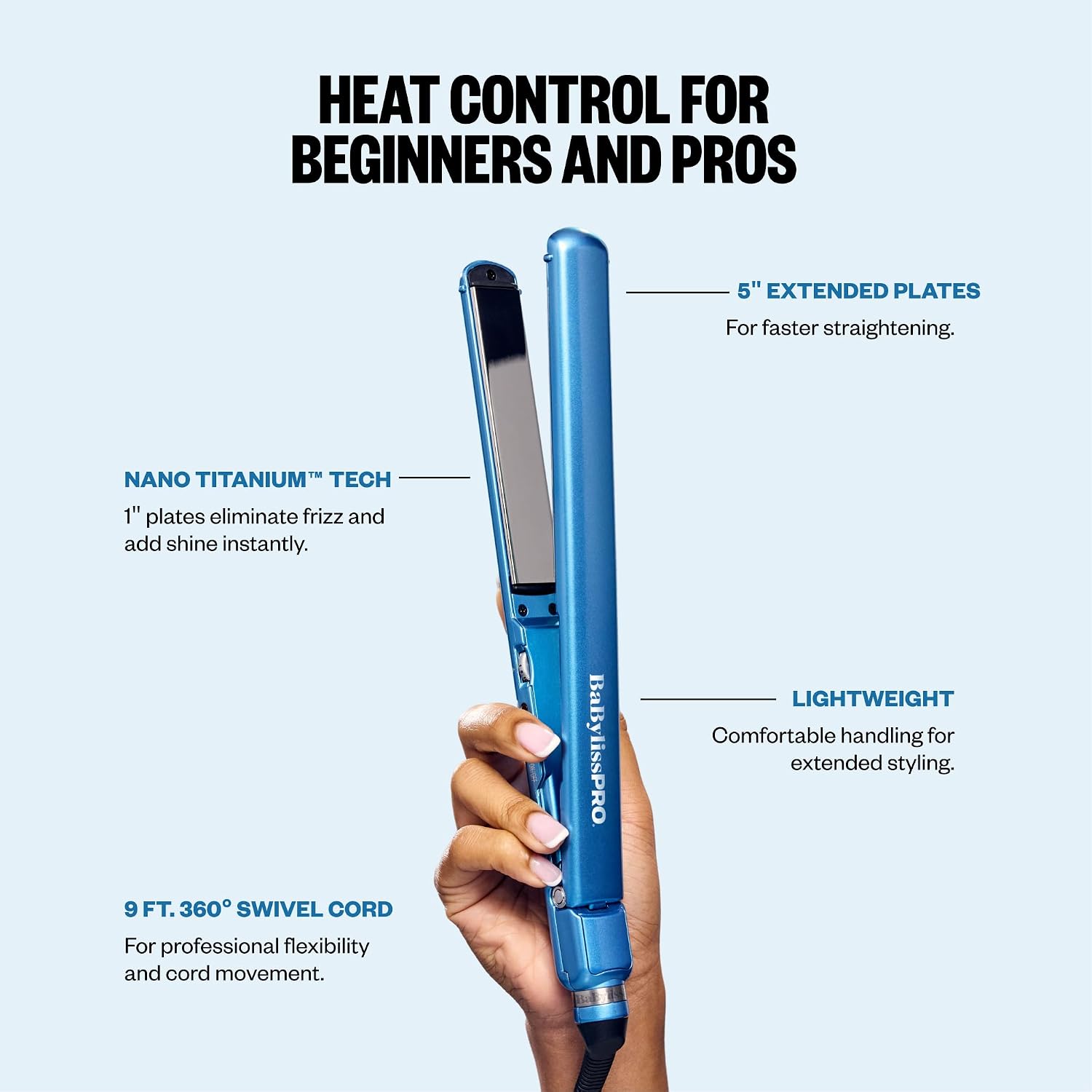 Detalle 1 de BaBylissPRO BNT4072TUC Nano Titanium Flat Iron, 5-Inch Extended Plates