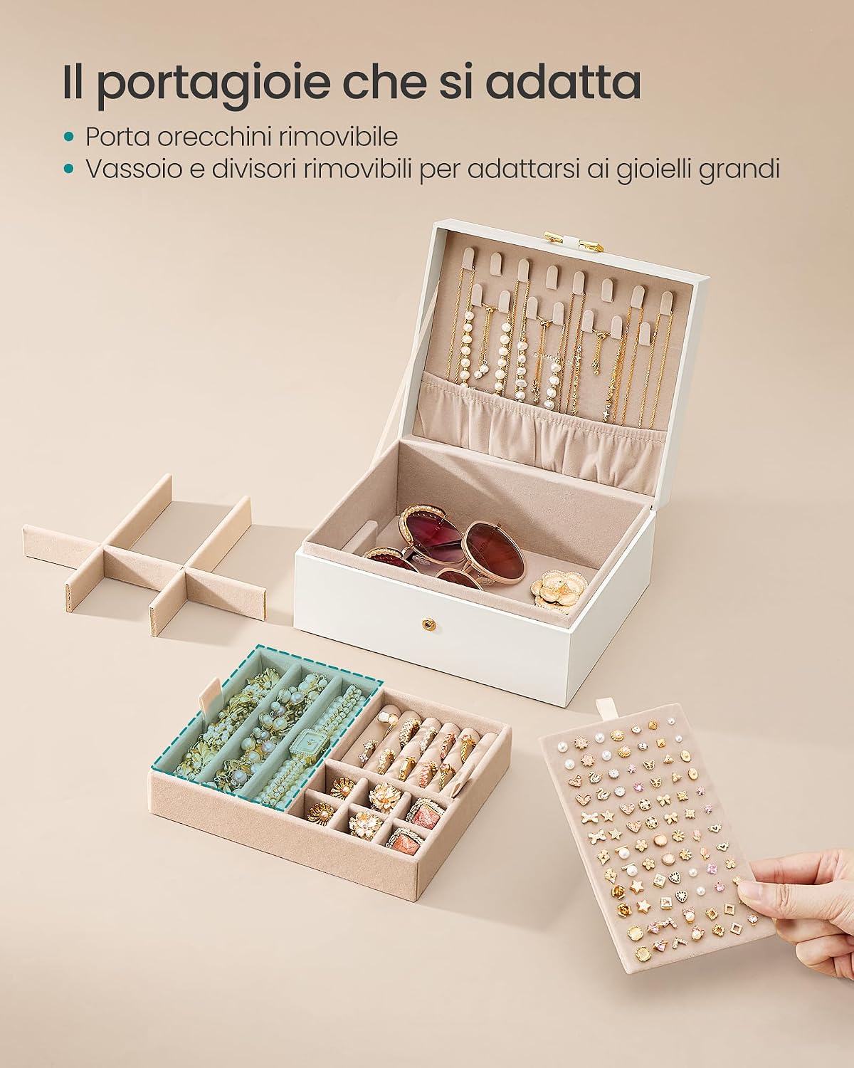 Detalle de SONGMICS Scatola Portagioie a 2 Livelli con Vassoio Rimovibile — eleganza e funzionalità per la tua collezione di gioielli