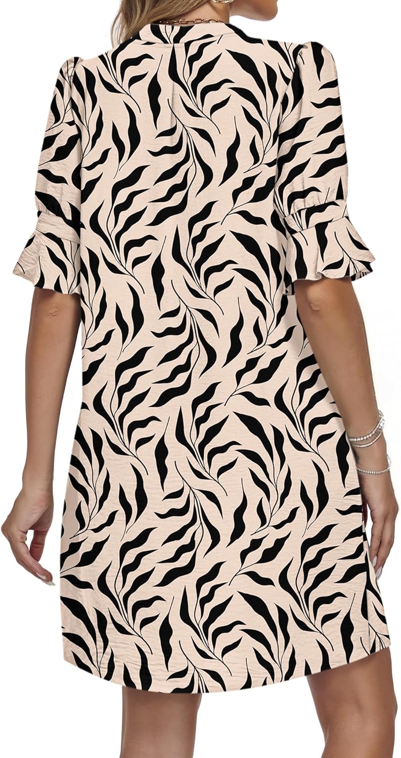 Detalle de AUSELILY Robe Femme Chic et Décontractée à Manches Courtes et Col V – Robe Chemise avec Poches