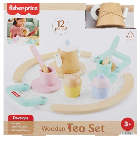 Fisher-Price HXT82 Set de té de madera, 12 piezas