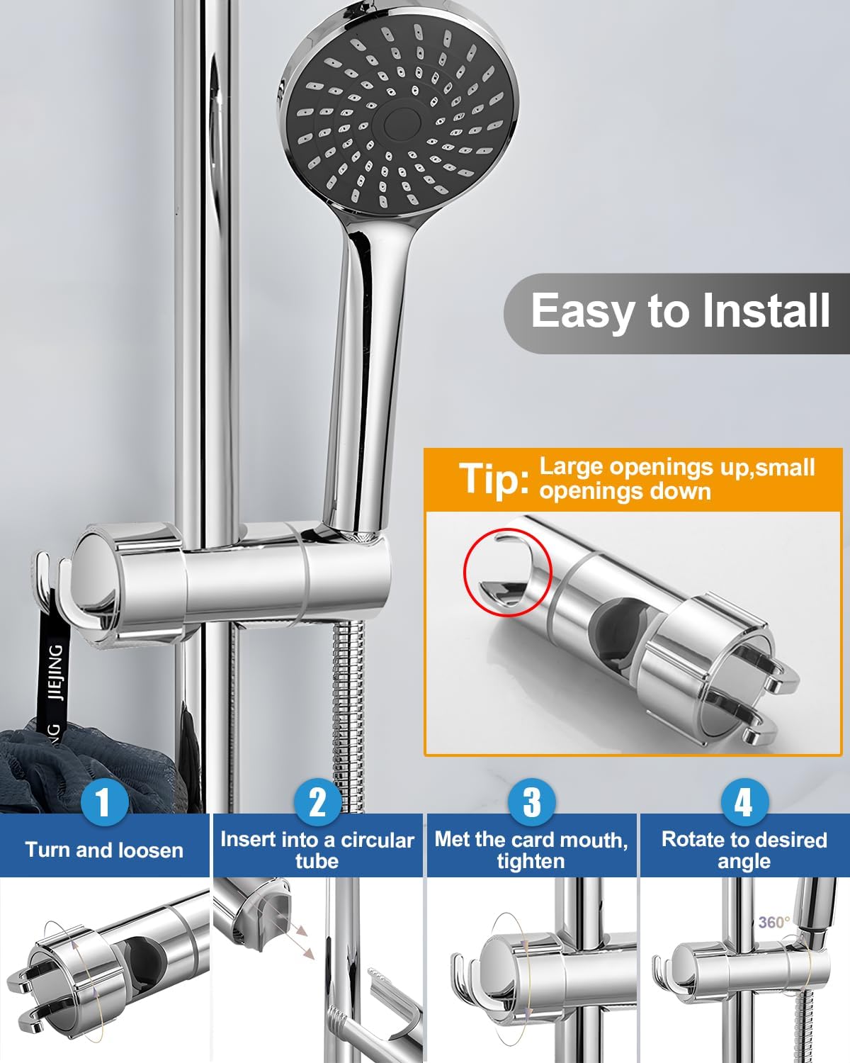 Thumbnail 5 de Handbrause Halterung Universal – verstellbarer Brausehalter für Gleitstange 16–27 mm, 360° Drehsicherheit, 2 Haken