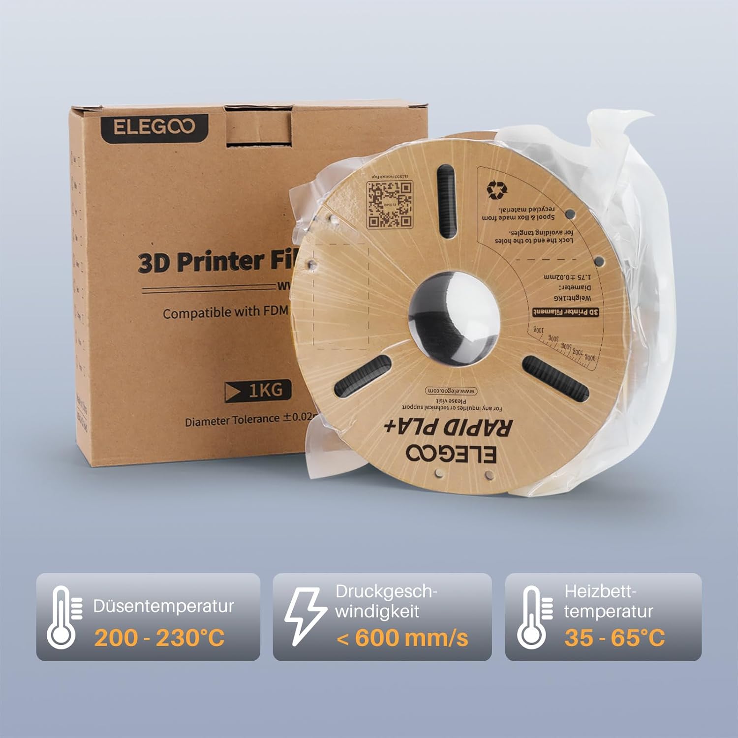 Thumbnail 6 de ELEGOO High Speed PLA+ Filament 1,75 mm Schwarz – 4 KG/1 KG Spule, Hochgeschwindigkeitsdruck bis 600 mm/s