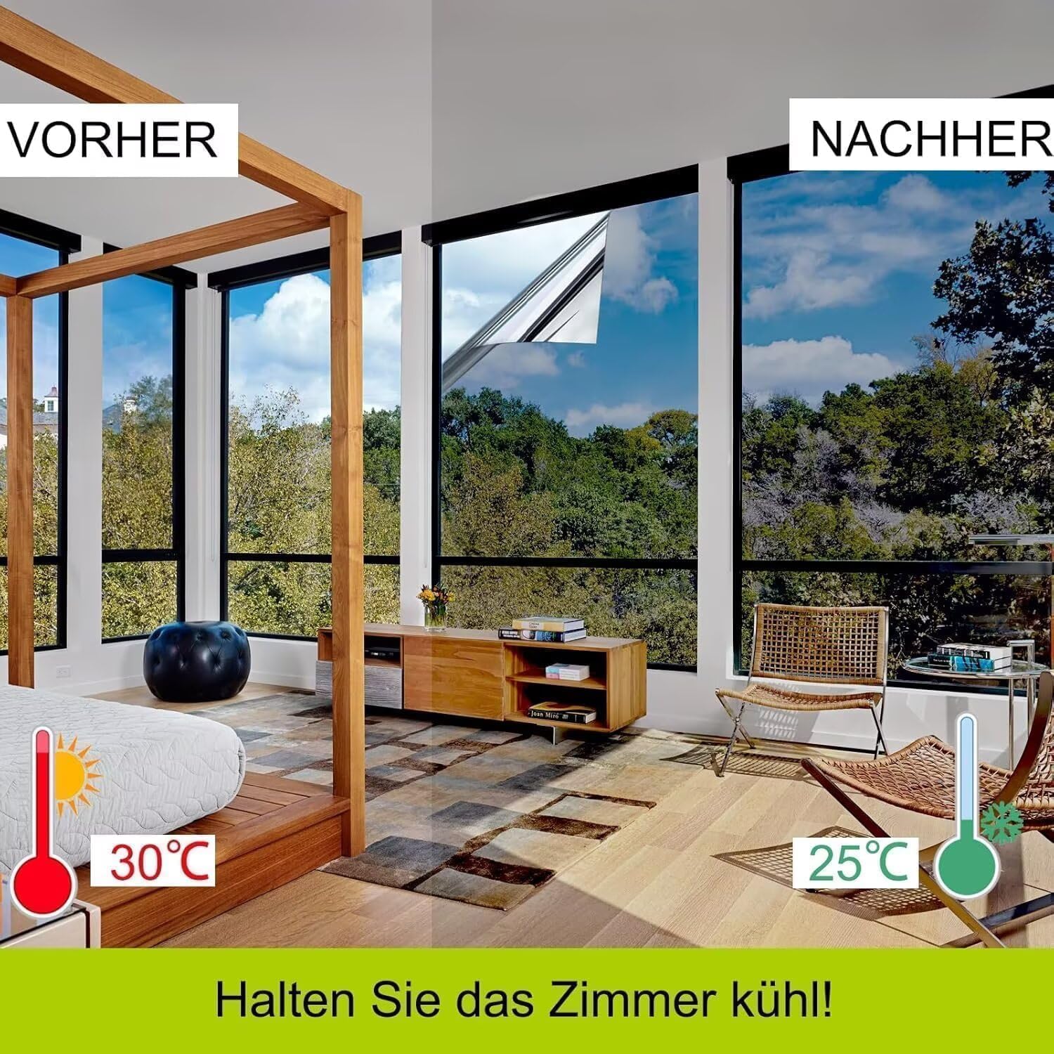 Thumbnail 4 de (44,5 x 200 cm) Fensterfolie Sonnenschutz mit Spiegelfunktion – einseitig blickdicht, UV-Schutz innen oder außen