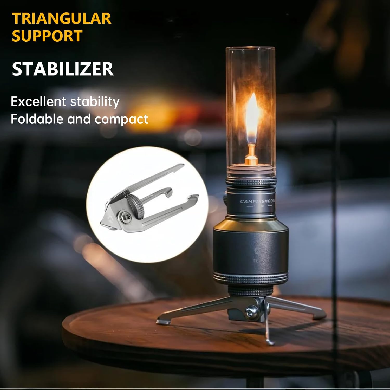 Thumbnail 1 de Campingmoon Outdoor Stabilisator für nachfüllbare Gastanks – faltbarer Edelstahl/Aluminium-Kameraständer (1/4)