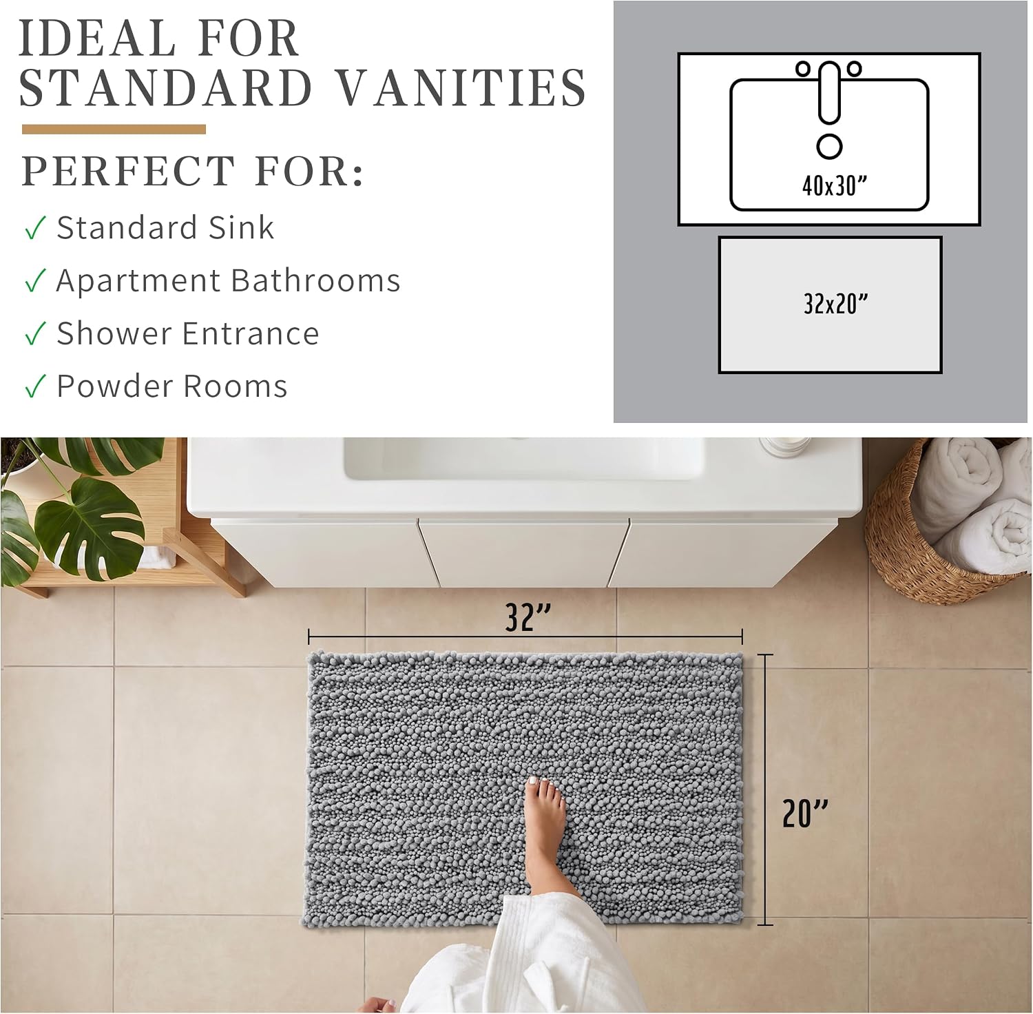 Detalle 2 de Yimobra 32x20 Inch Chenille Bath Mat, Non-Slip