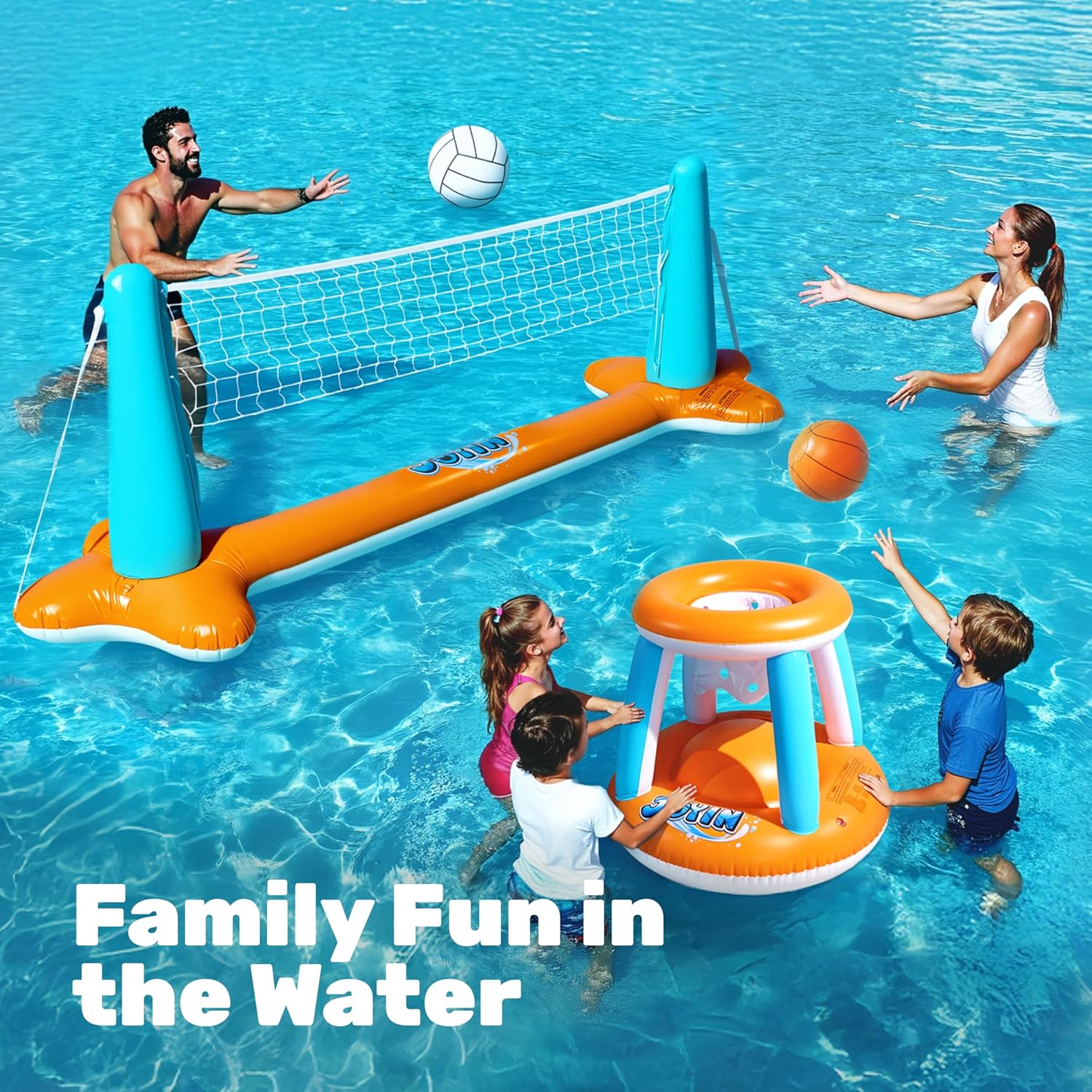 Thumbnail 2 de JOYIN Inflatable Pool Float Set: Volleyball Court Net + Basketball Hoops (Inflatable Summer Water Game)