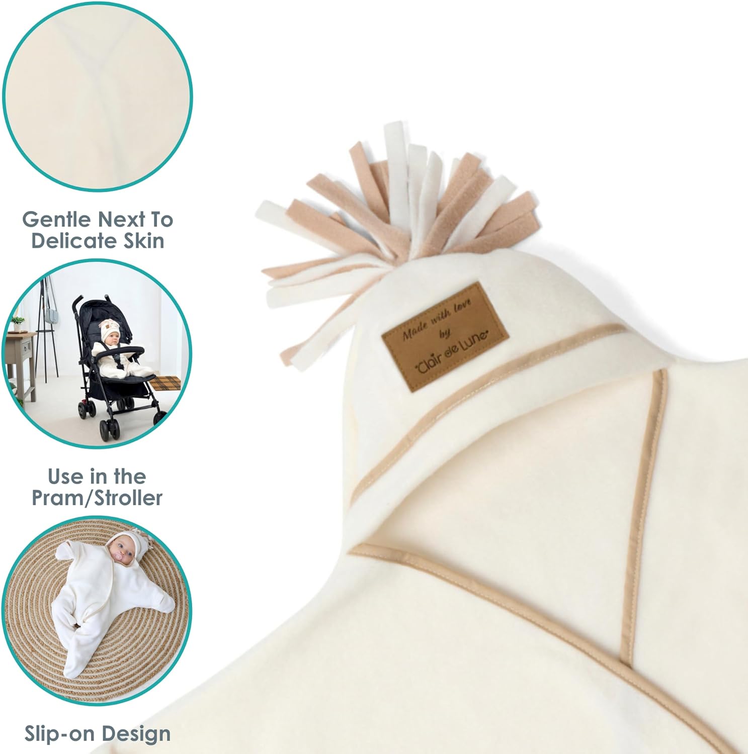 Thumbnail 2 de Clair de Lune Star Fleece Baby Wrap Blanket 0-6 Months (Cream)
