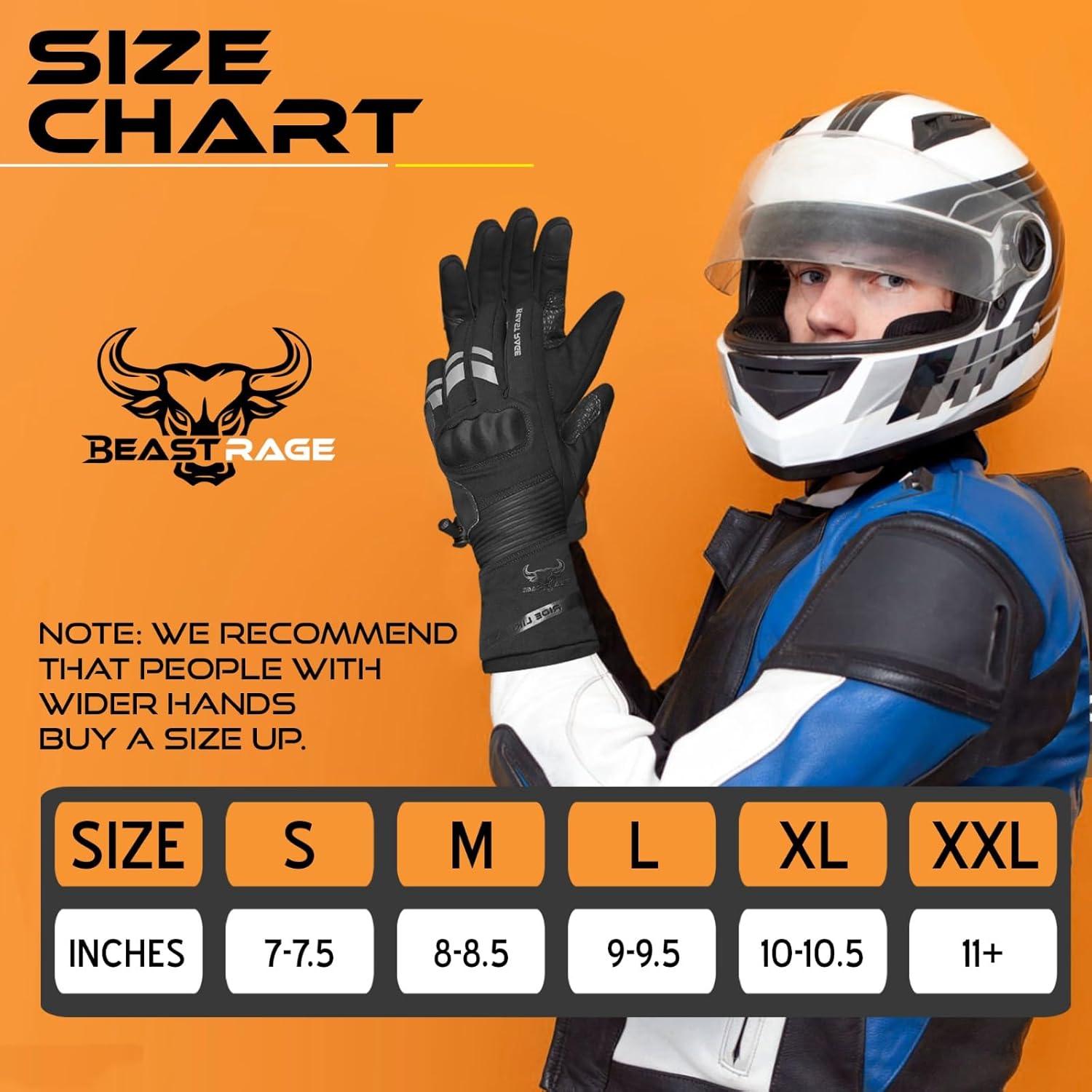 Detalle de BEAST RAGE Gants de Moto – Marché hiver, imperméables et antigel, écran tactile, protection renforcée