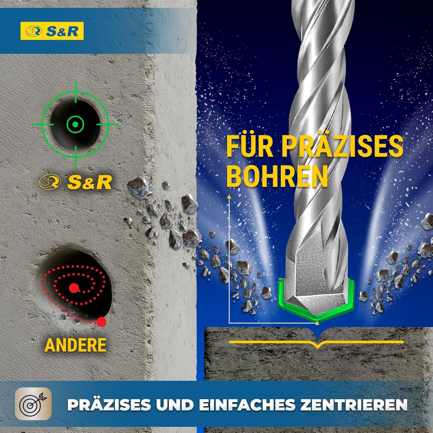 Thumbnail 4 de S&R Professional SDS Steinbohrer Set 7-tlg. (SDS plus) – Betonbohrer 4/5/6/8/10/12 mm für Stahlbeton, Stein & Mauerwerk