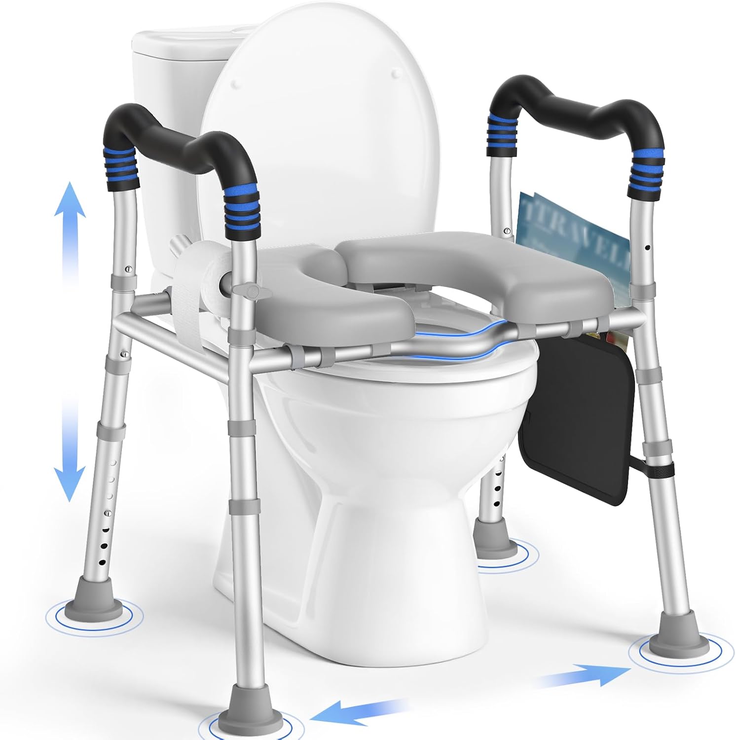 Detalle de KingPavonini Raised Toilet Seat with Handles, 500 lbs Capacity, Adjustable Height & Width