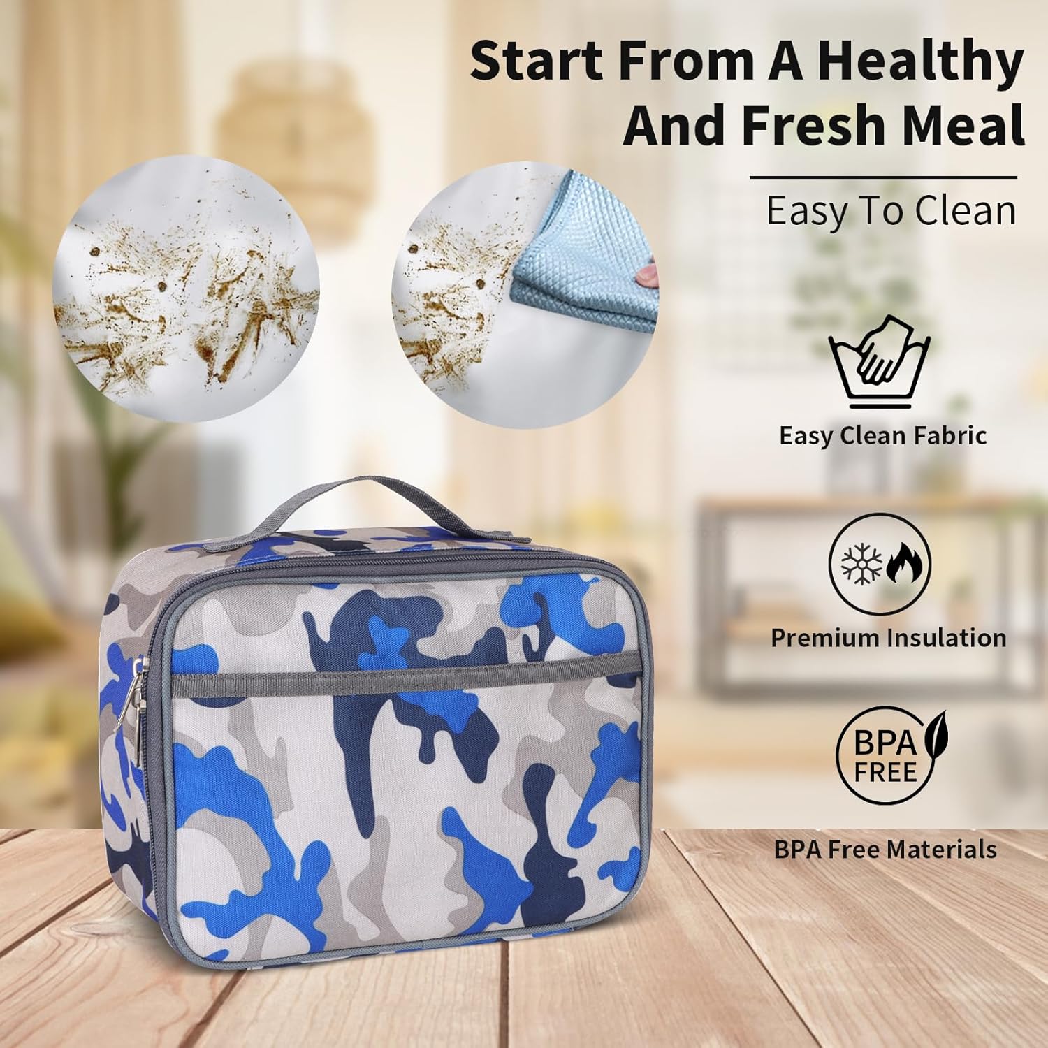 Thumbnail 4 de Minicoco Insulated Lunch Bag for Men & Kids (Blue Camouflage) – Portable, Leakproof & Spacious