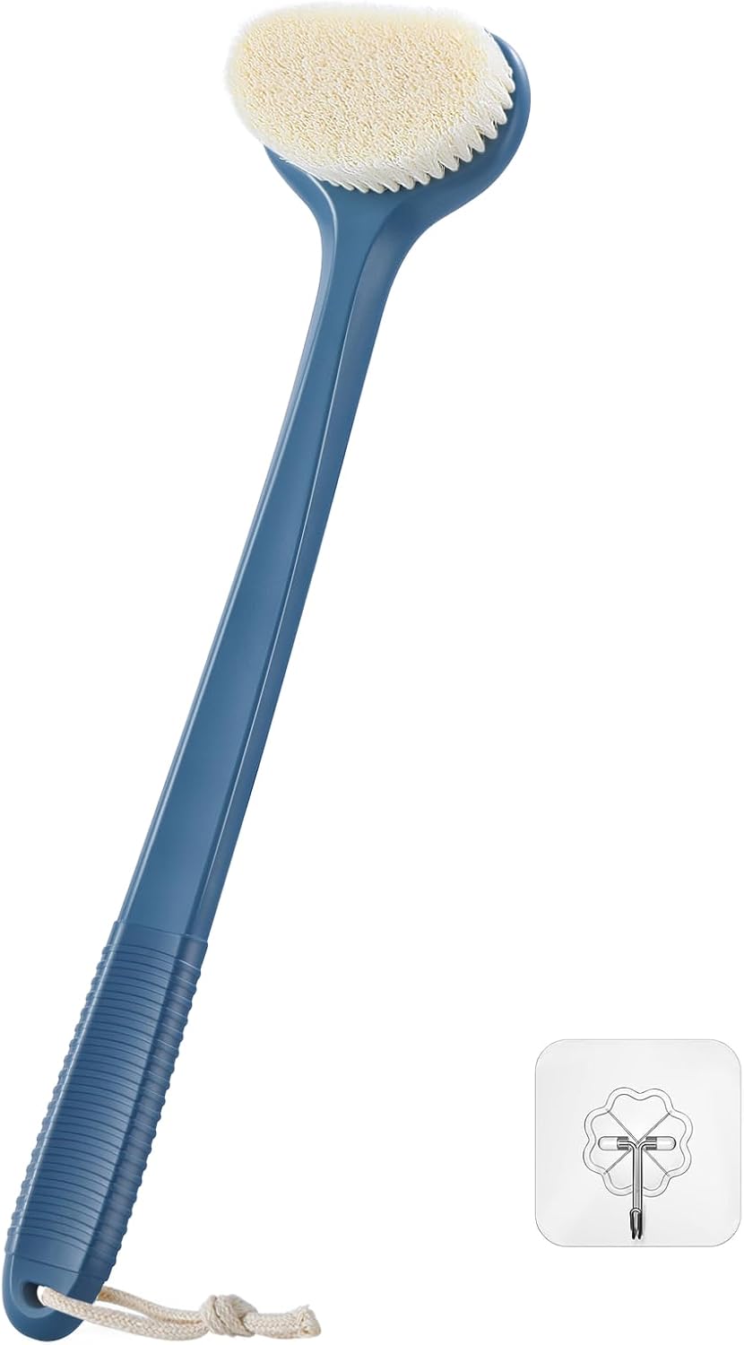Back Scrubber for Shower with 17" Long Handle – Non-Slip Grip, Navy Blue