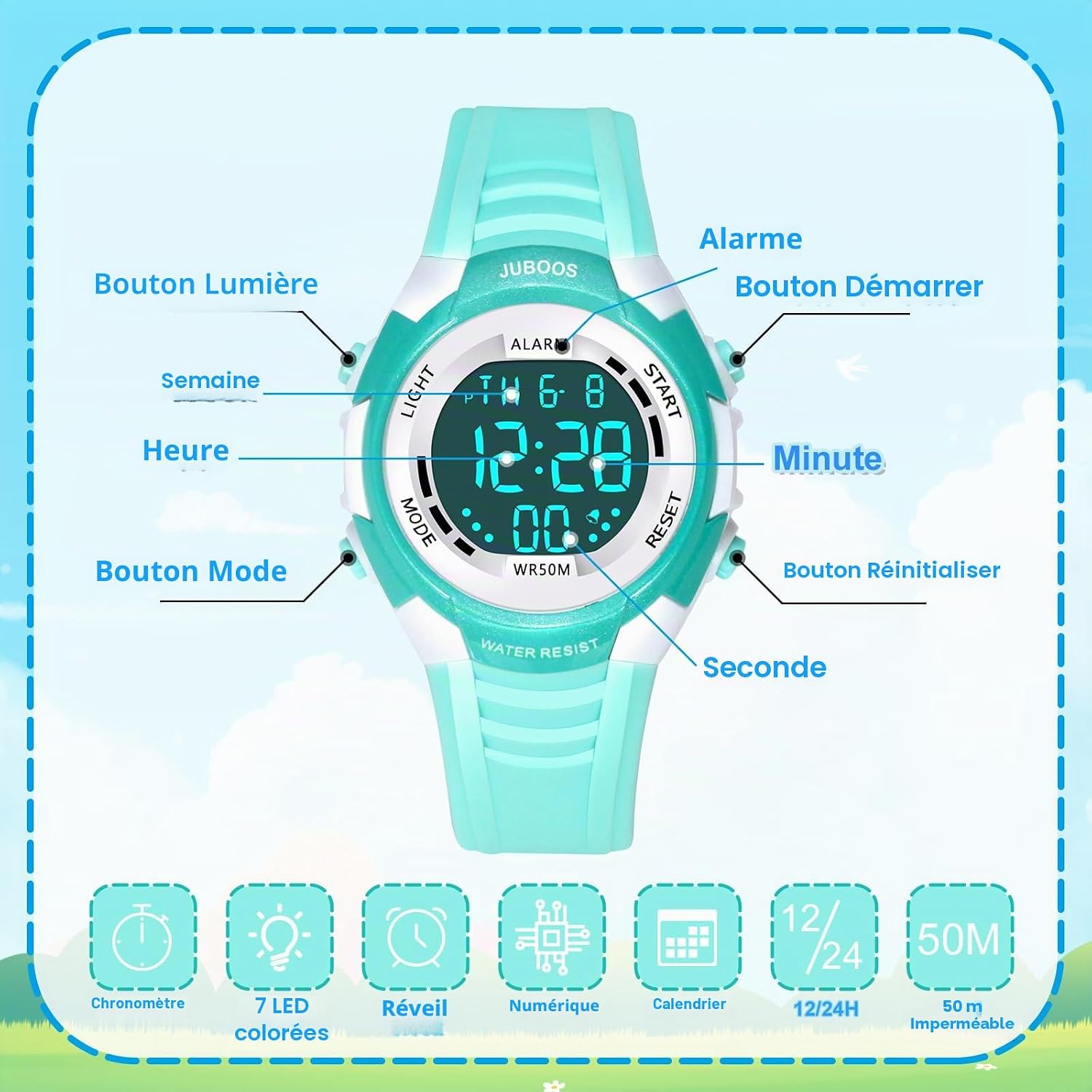Detalle 2 de Juboos Montre Enfant 7 lumières