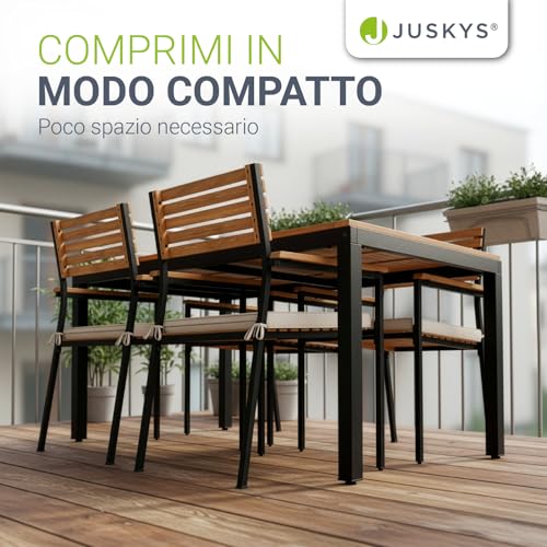 Detalle de Juskys Rhodos: set mobili da giardino in legno di acacia con tavolino, 4 sedie e cuscini