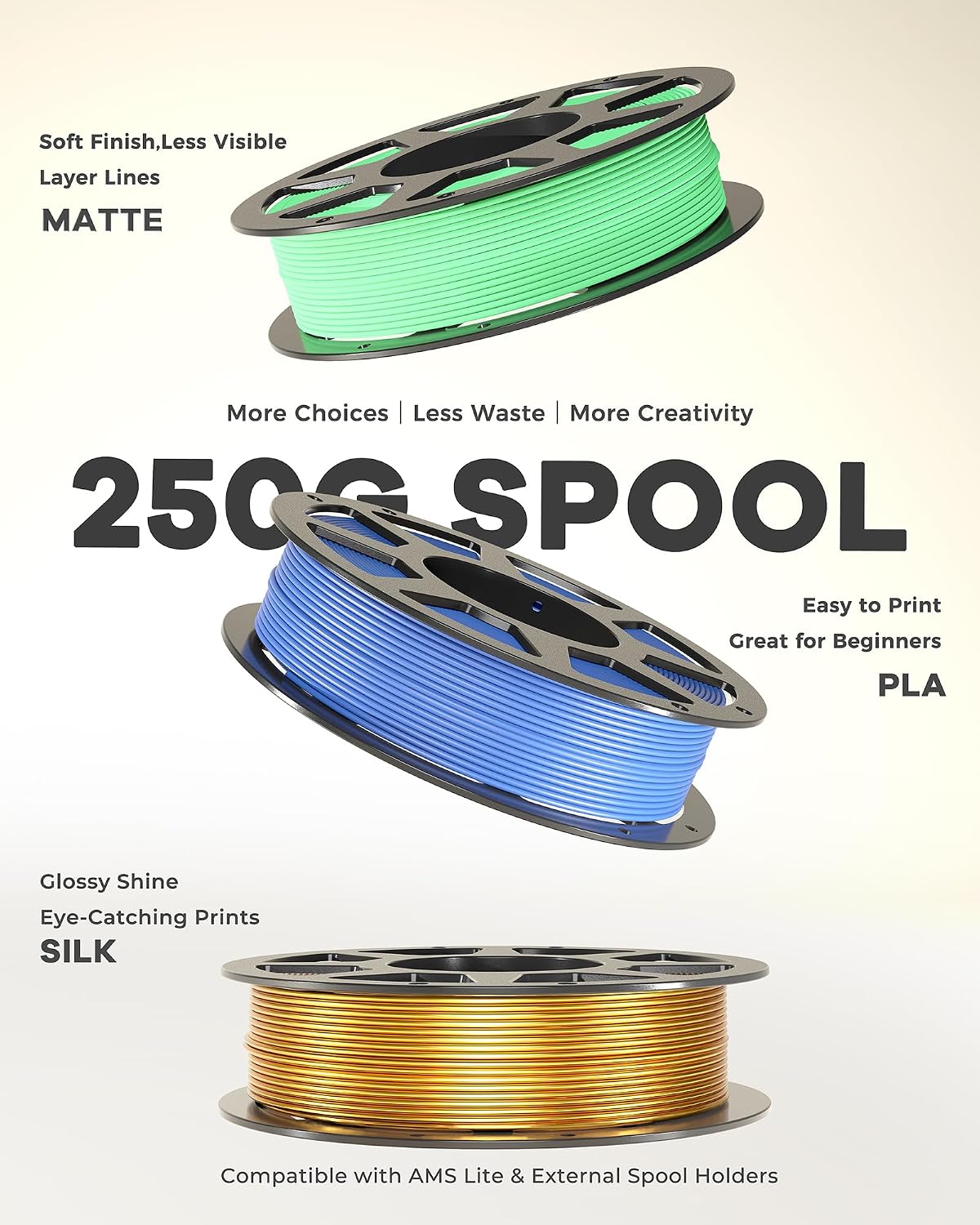 Detalle de PLA+ 3D Printing Filament Bundle, 8 x 250g Spools