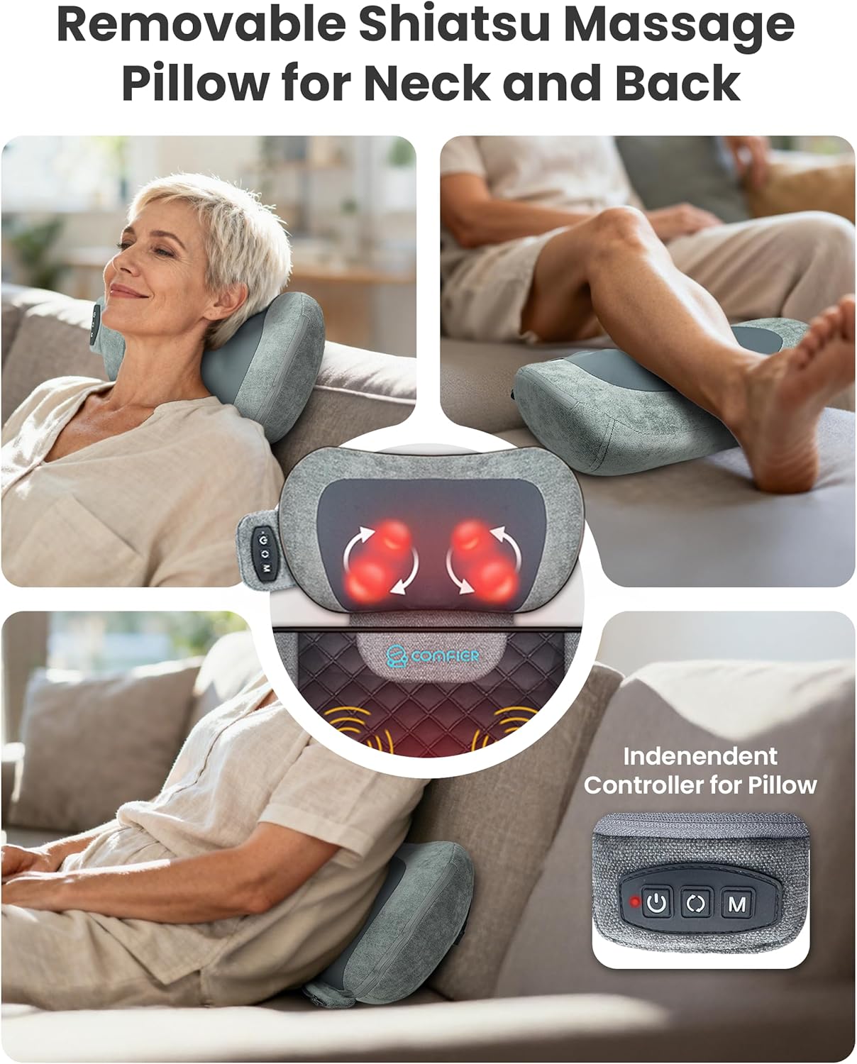Thumbnail 3 de COMFIER Massage Mats Full Body with Heat & Vibration (10 motors, detachable shiatsu neck pillow)