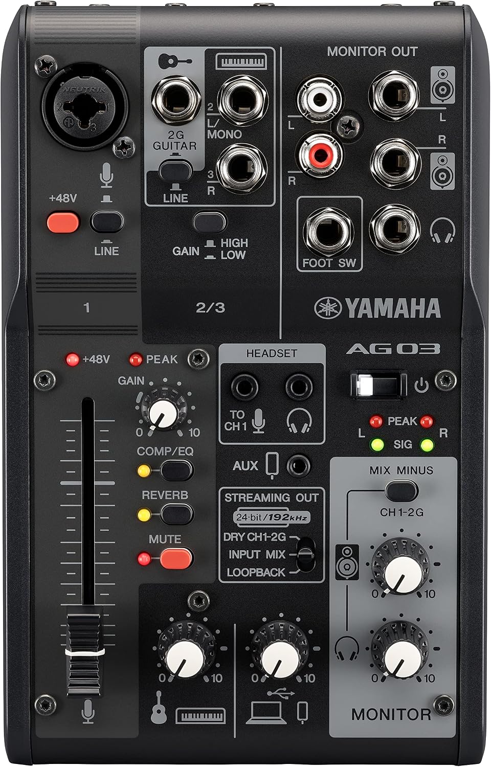 Detalle de YAMAHA AG03MK2 3チャンネルライブ配信ミキサー、DSPエフェクト搭載・3mマイクケーブルセット