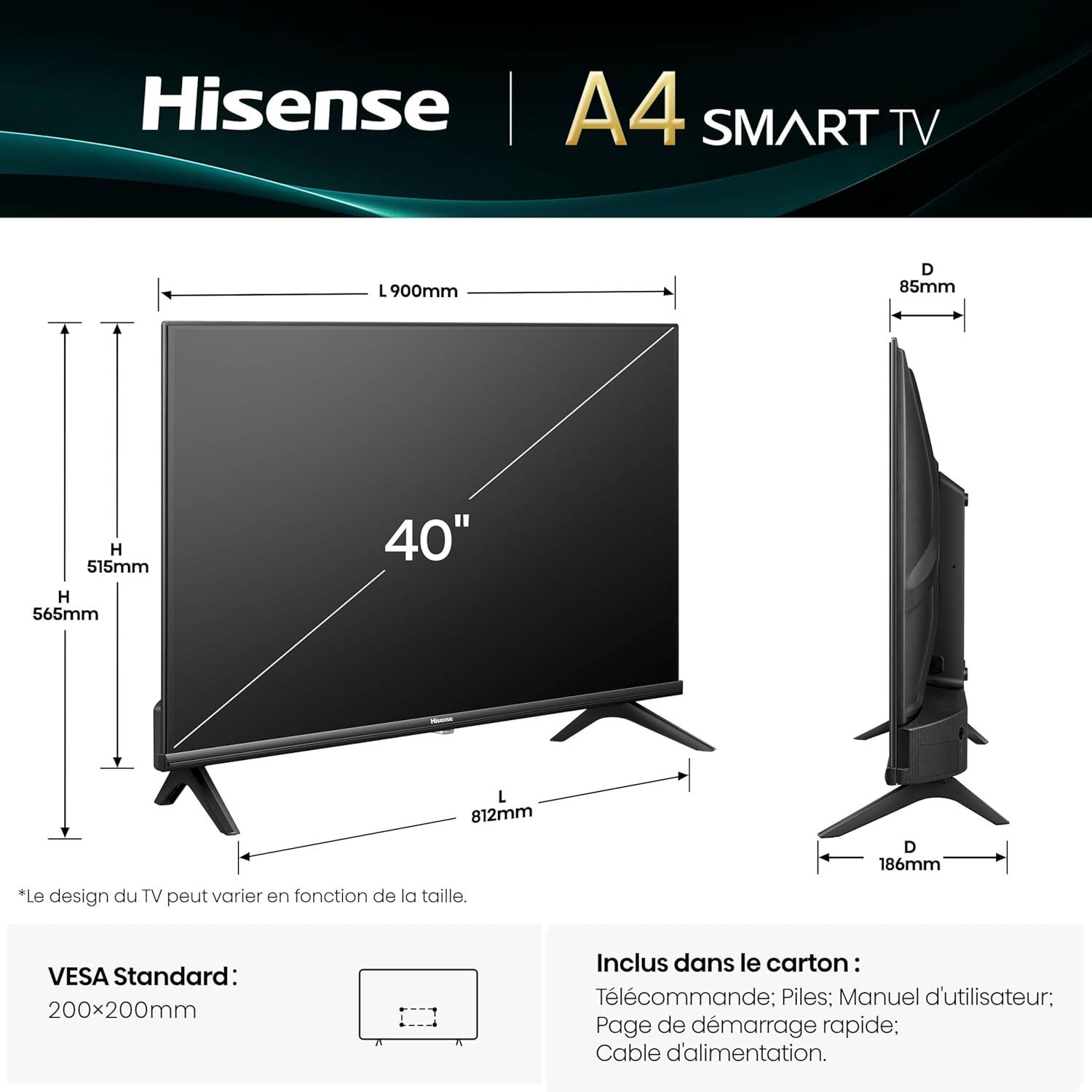 Detalle de Hisense 40A4Q (2025) : téléviseur connecté 40 pouces Full HD avec VIDAA OS, Mode Sport IA et Dolby Audio