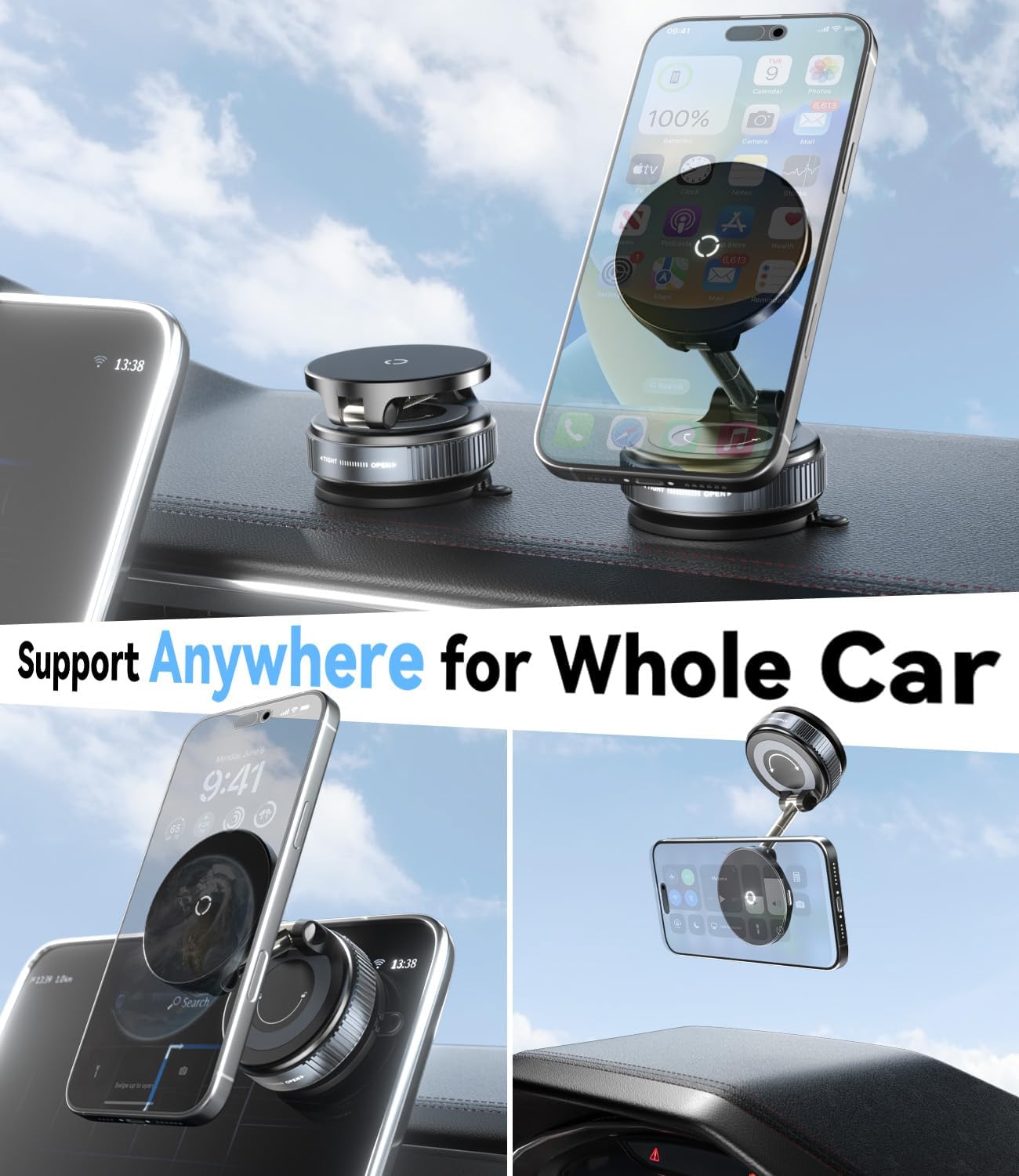 Thumbnail 2 de ALAFLY 15W MagSafe Car Mount Charger with Vacuum Suction – 360° Adjustable iPhone Holder