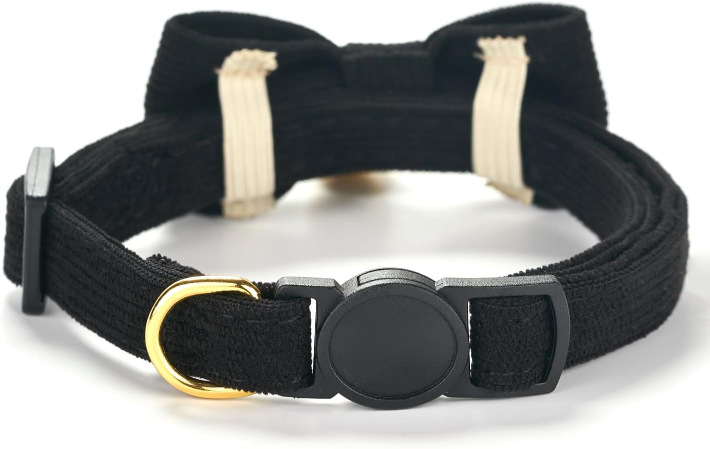 Detalle de Cute Cat Collars With Bow – Quick Release Safety Buckle, Bells, Corduroy Comfort (Black / Red or Green options) — Pack of 1