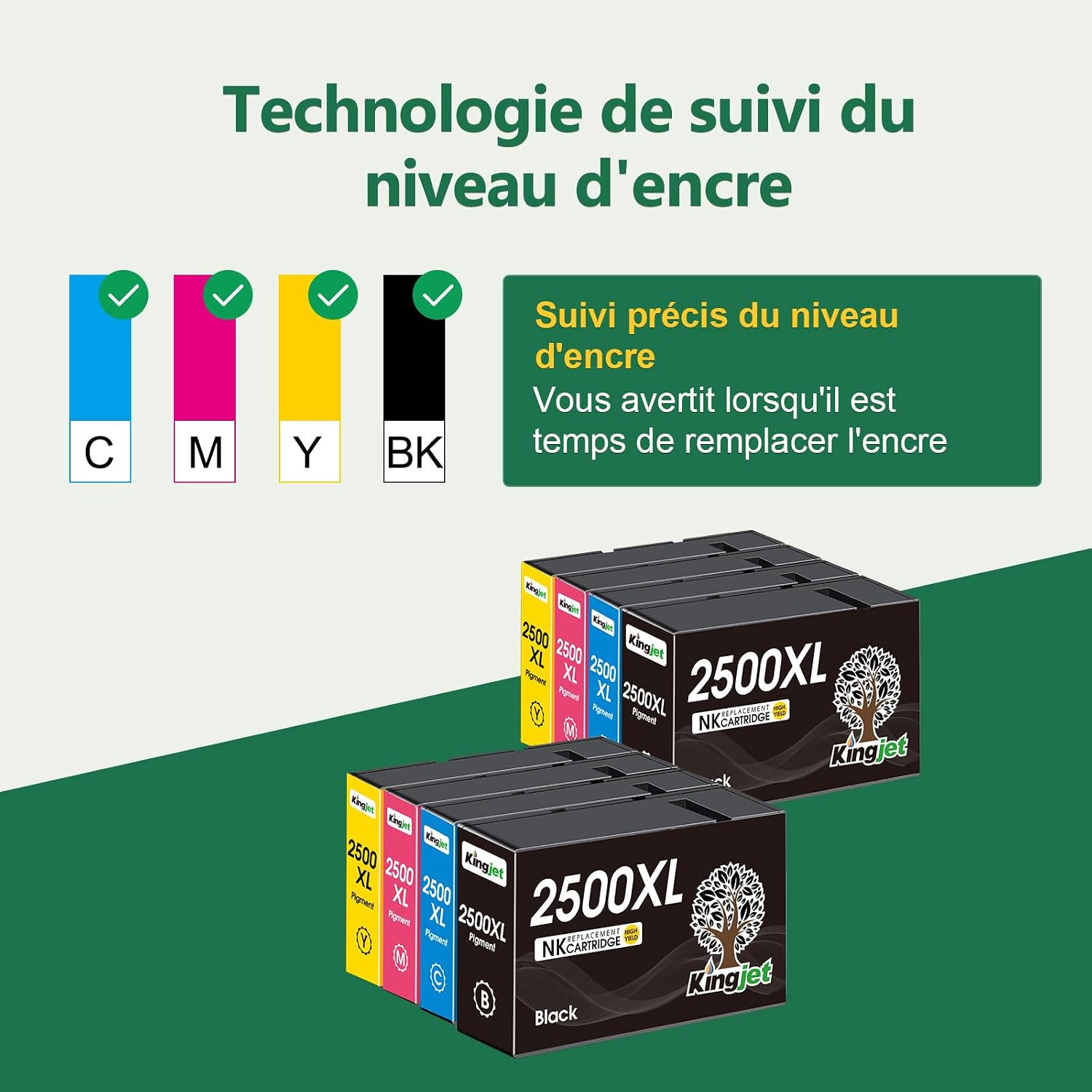 Detalle de KingJet 2500XL : Cartouches d'encre compatibles Canon pour Maxify MB et iB (8-pack)
