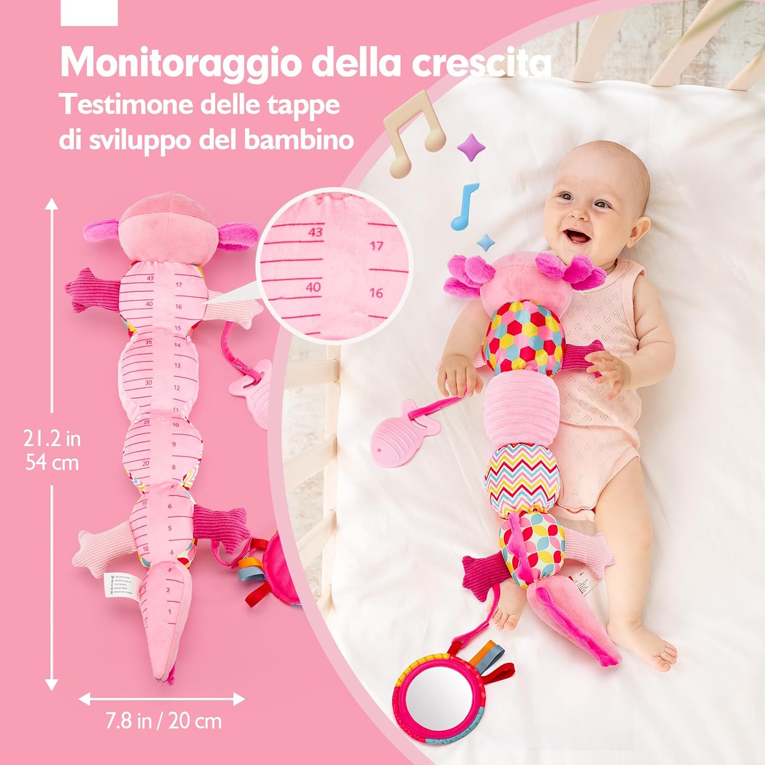 Detalle de Hahaland Giochi Neonato 0-3 Mesi con 4 Brani Musicali, Sonaglio e Specchio a Pecora