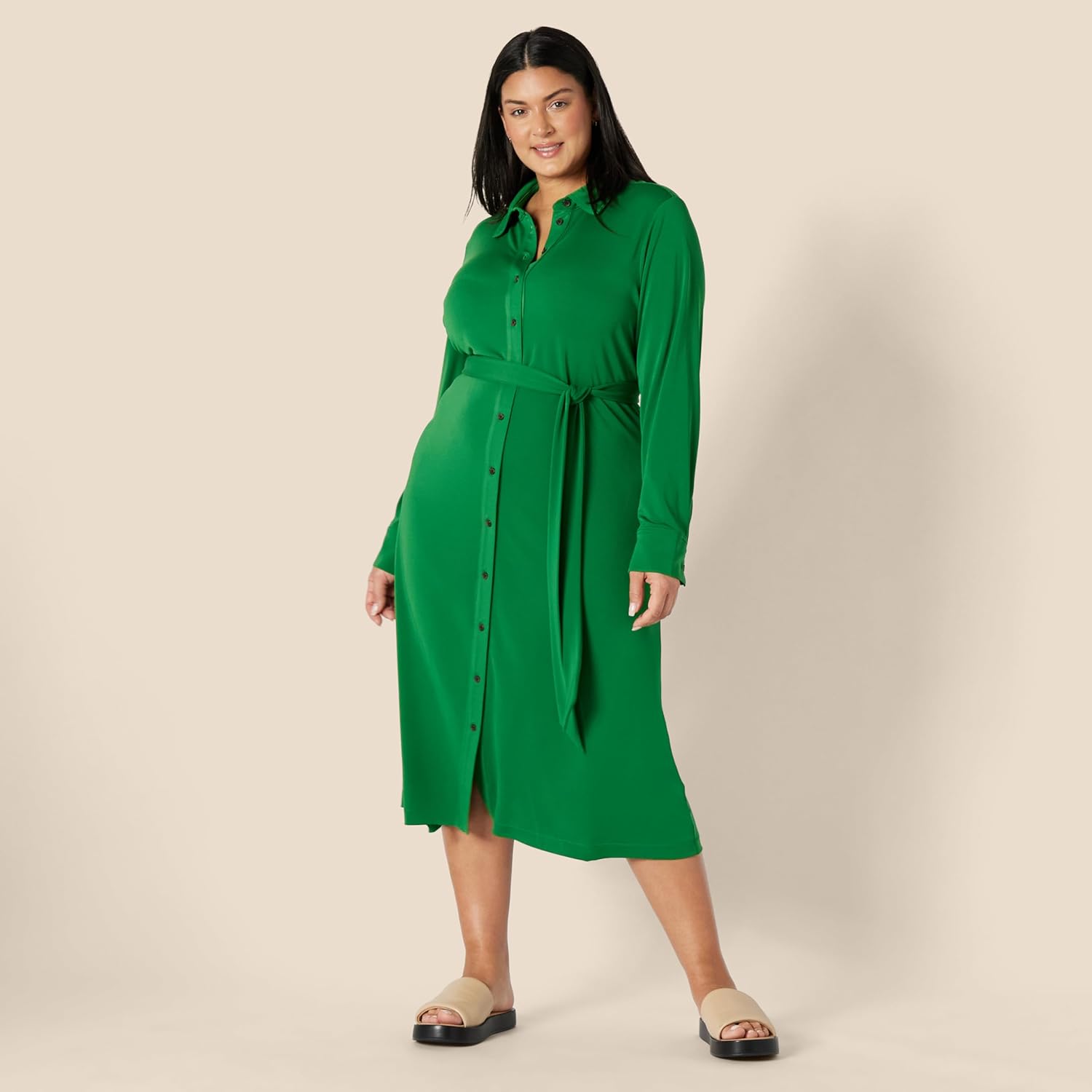 Thumbnail 5 de Amazon Essentials Women’s Regular Fit Long Sleeve Matte Jersey Collared Midi Shirt Dress